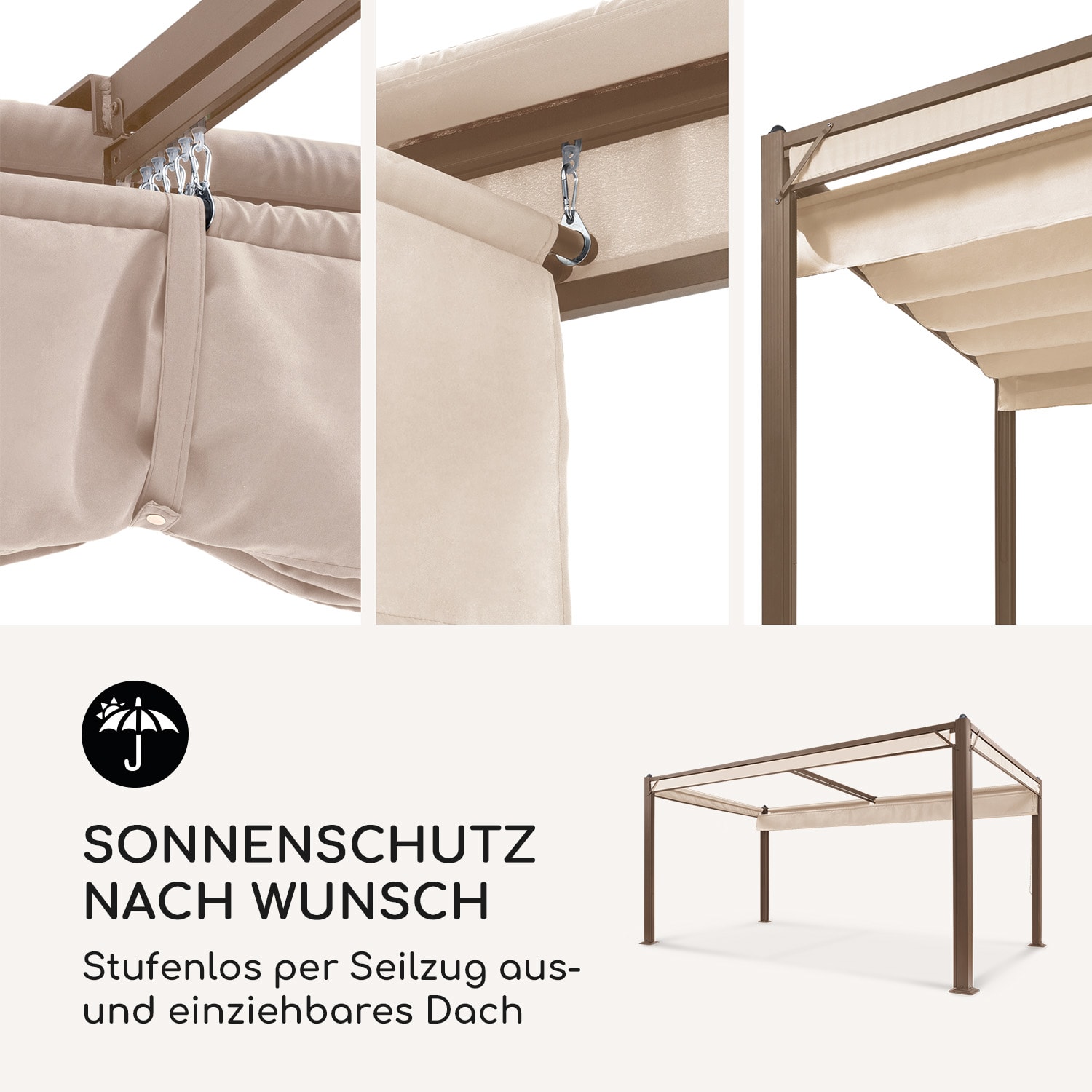 Pantheon Cortina Rust Pavillon mit Dach 3x4 m 4 Seitenteile 3 x 4 m | Erdbraun / Sand