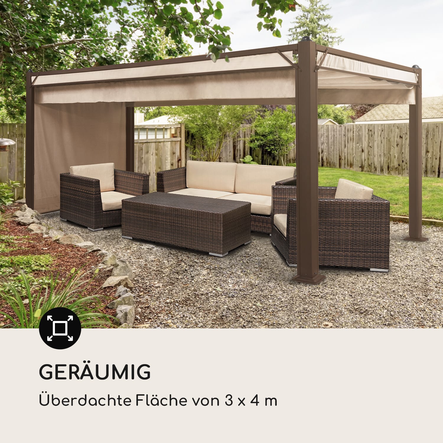 Pantheon Cortina Rust Pavillon mit Dach 3x4 m 4 Seitenteile 3 x 4 m | Erdbraun / Sand
