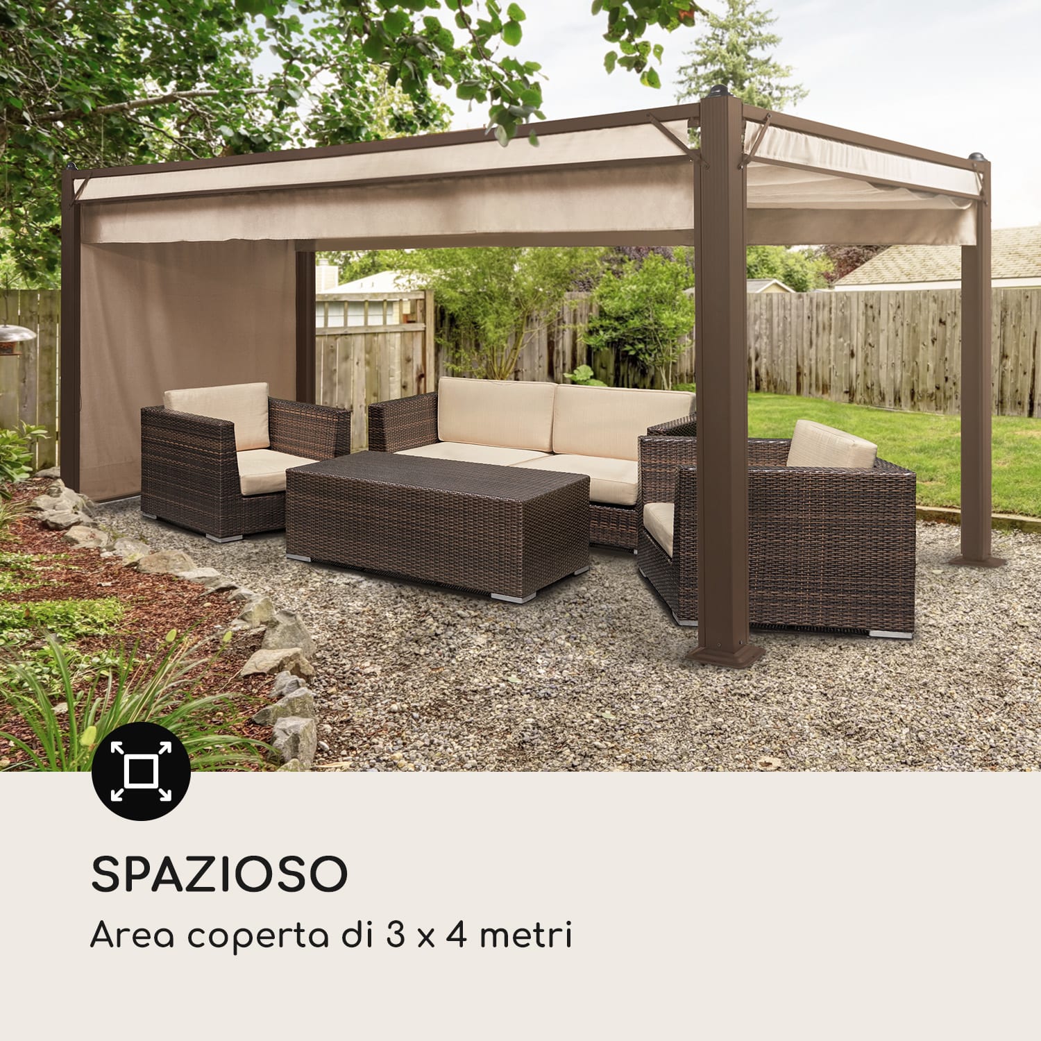 Pantheon Cortina Rust, Gazebo con tetto, 3 x 4 m, 4 componenti laterali 3 x 4 m | Marrone terra/Sabbia