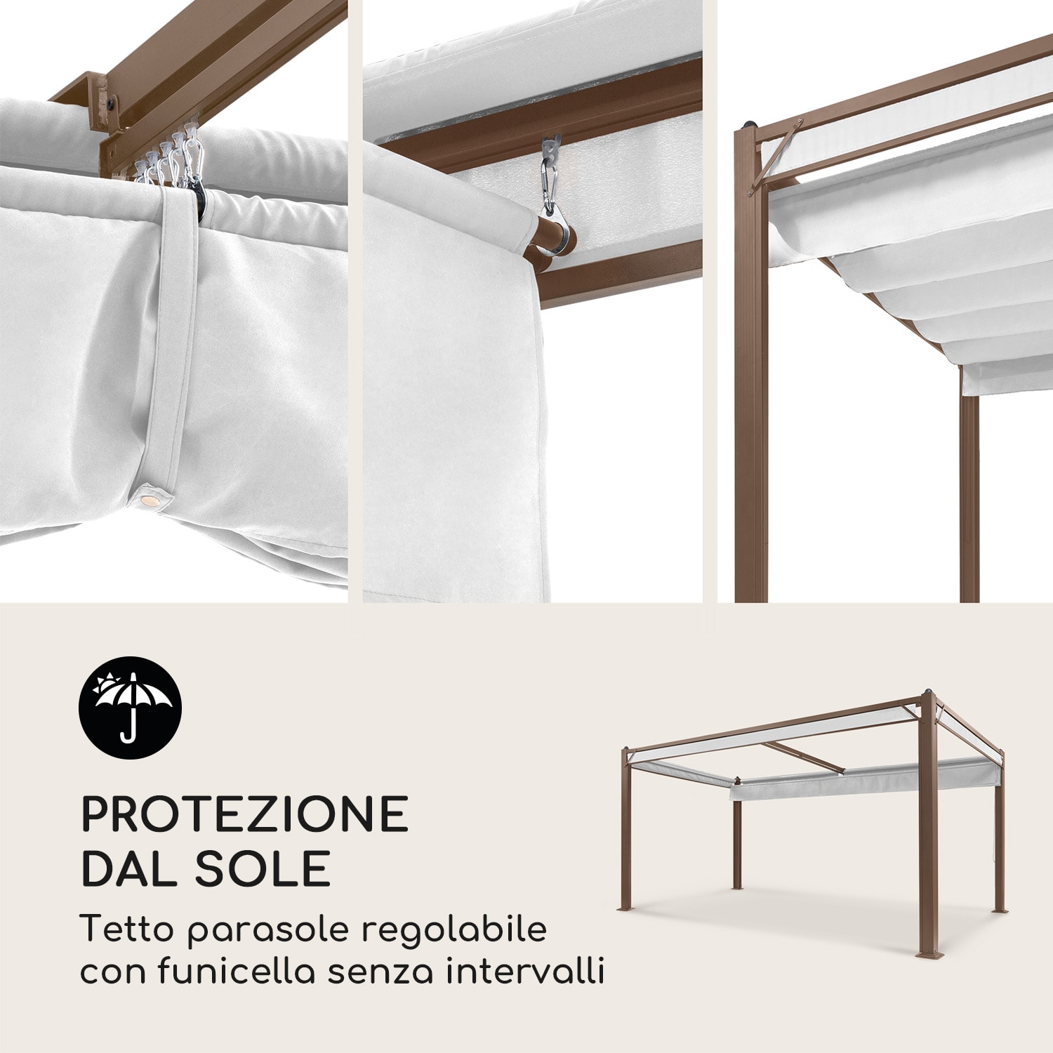 Pantheon Cortina Rust, Gazebo con tetto, 3 x 4 m, 4 componenti laterali 3 x 4 m | Marrone terra/Bianco