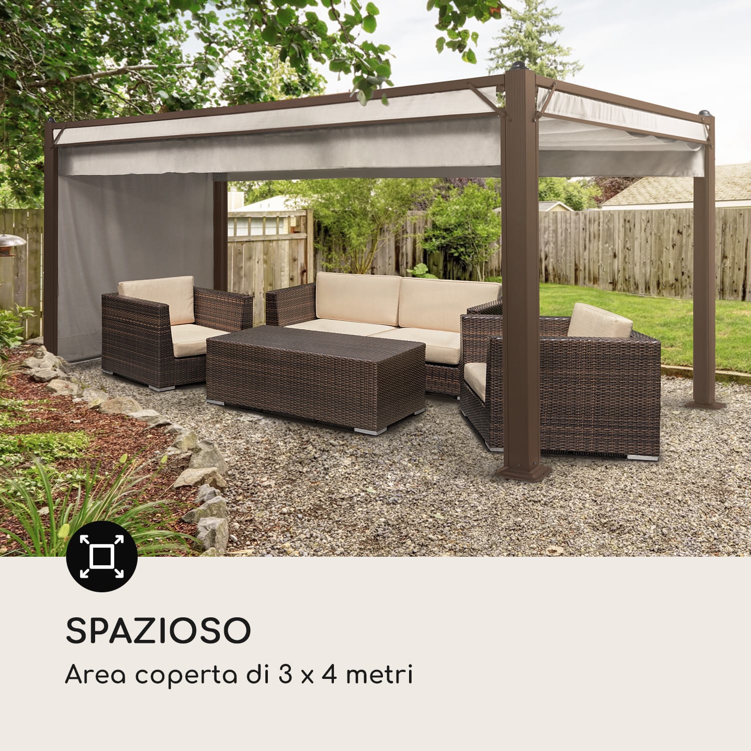 Pantheon Cortina Rust, Gazebo con tetto, 3 x 4 m, 4 componenti laterali 3 x 4 m | Marrone terra/Bianco