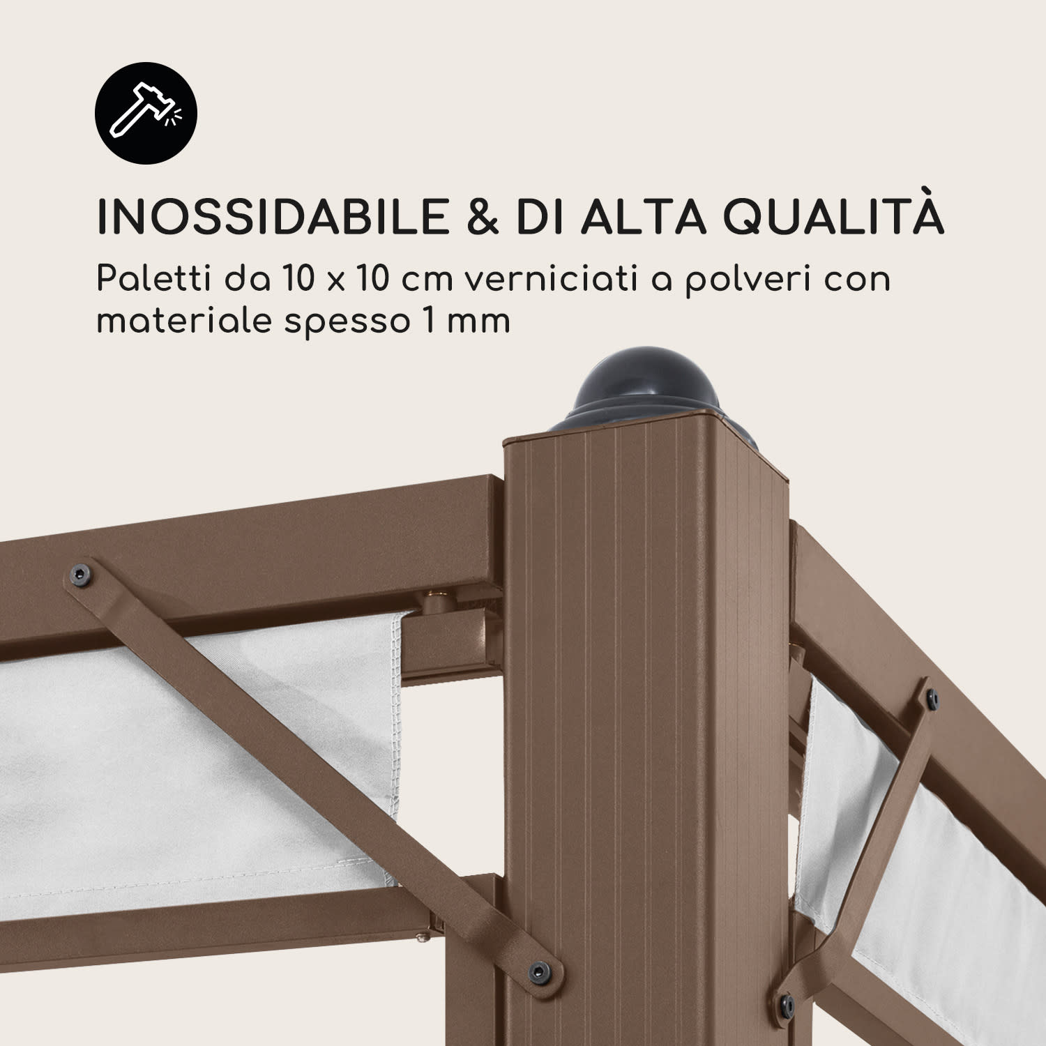 Pantheon Cortina Rust, Gazebo con tetto, 3 x 4 m, 4 componenti laterali 3 x 4 m | Marrone terra/Bianco