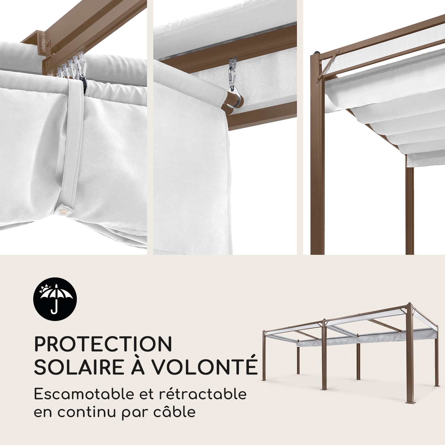 Pantheon Cortina  Rust,  pavillon avec toit, 3x6m, 4 panneaux latéraux 3 x 6 m | Brun terre / blanc