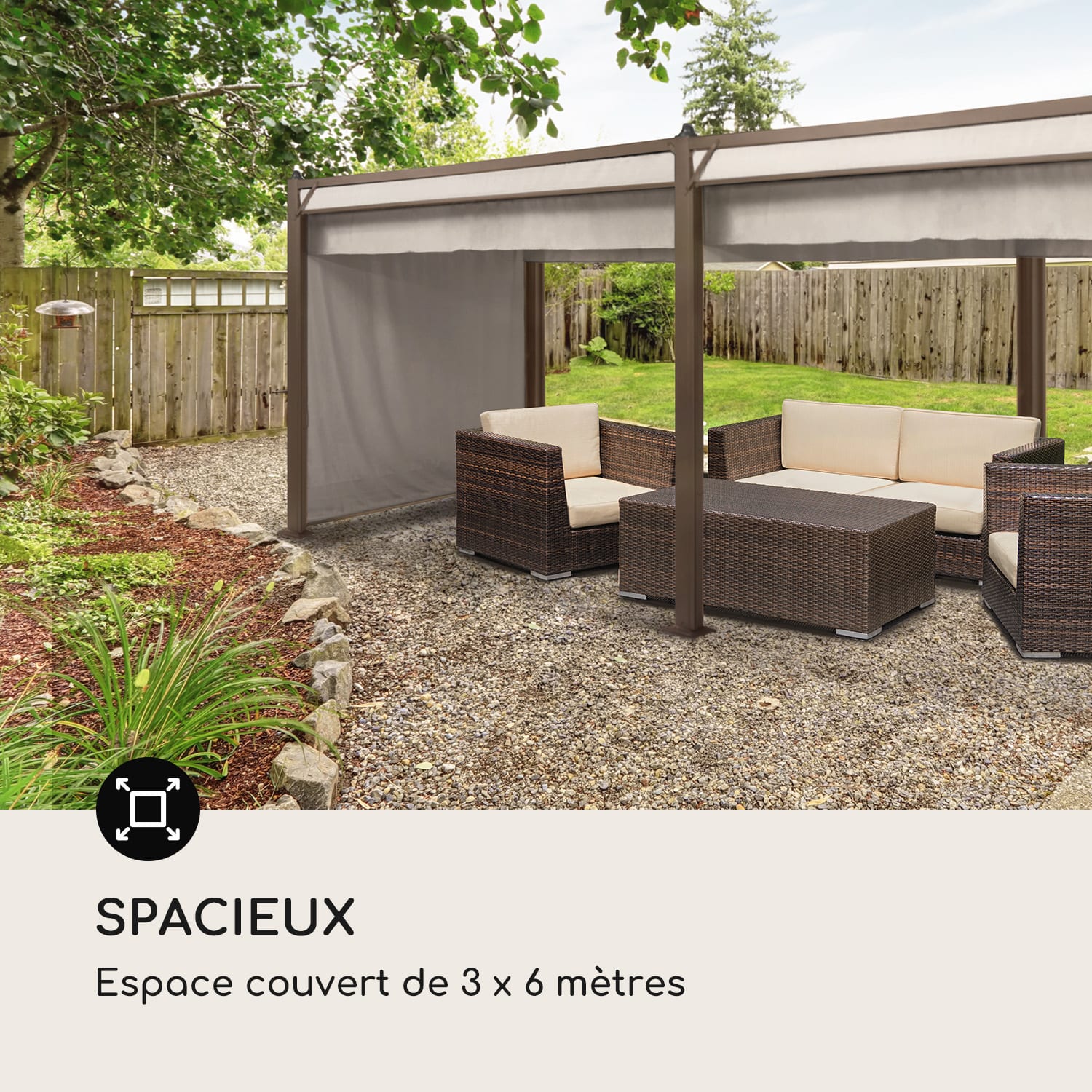 Pantheon Cortina  Rust,  pavillon avec toit, 3x6m, 4 panneaux latéraux 3 x 6 m | Brun terre / blanc