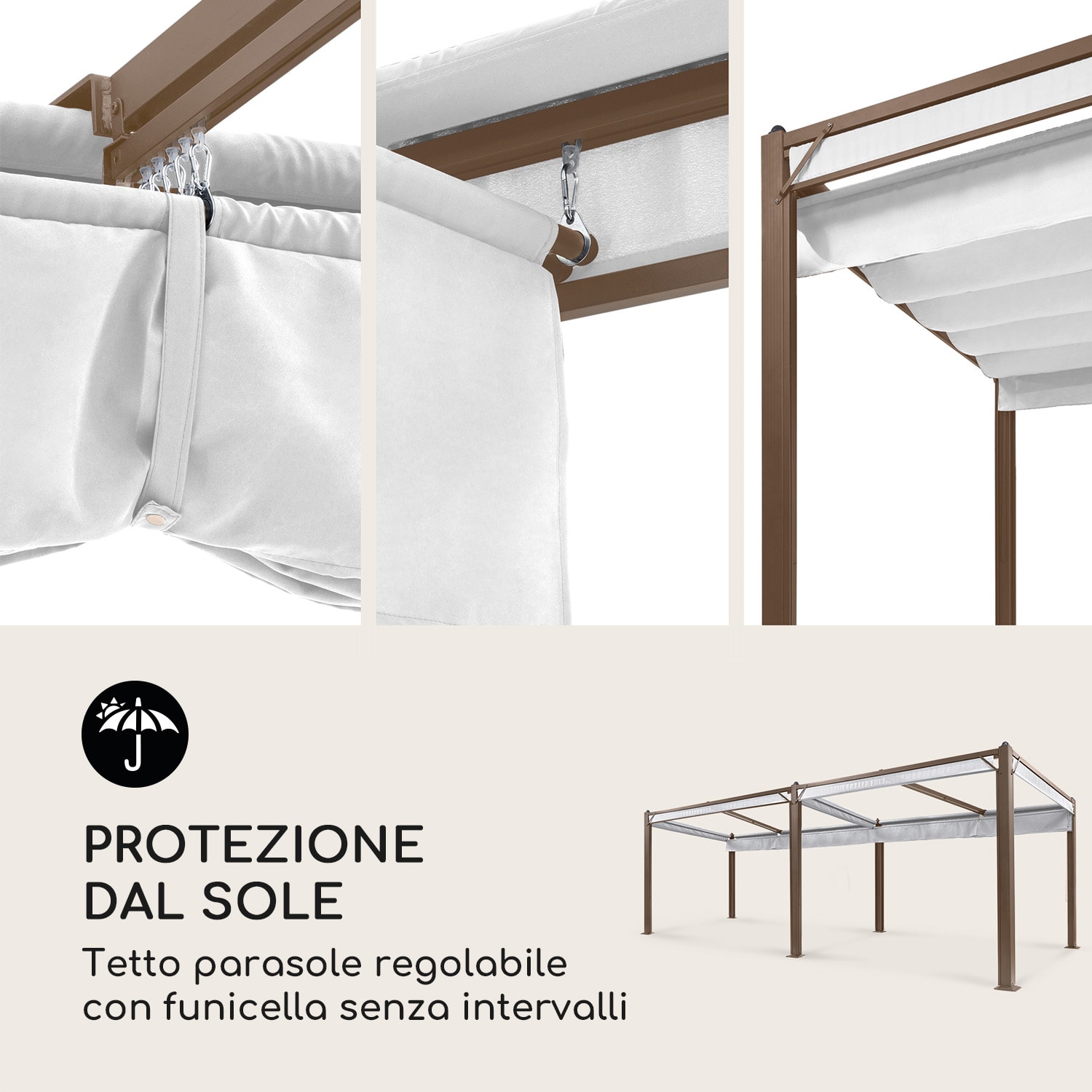 Pantheon Cortina Rust, Gazebo con tetto, 3 x 6 m, 4 componenti laterali 3 x 6 m | Marrone terra/Bianco