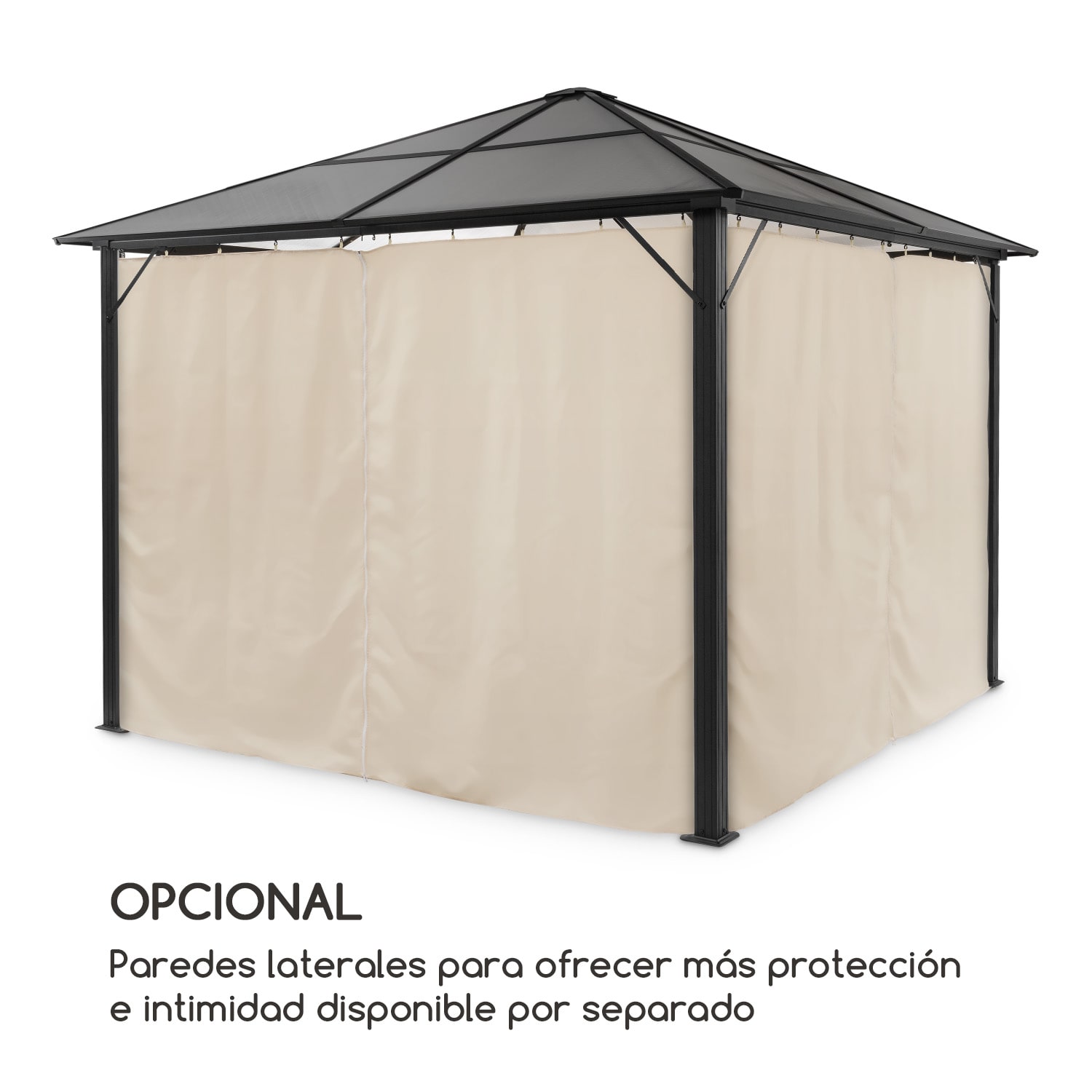 Panteón Cielo Sólido Pabellón Solar Ambiental con Techo Gris 3x3m Policarbonato Aluminio 3 x 3 m | Negro