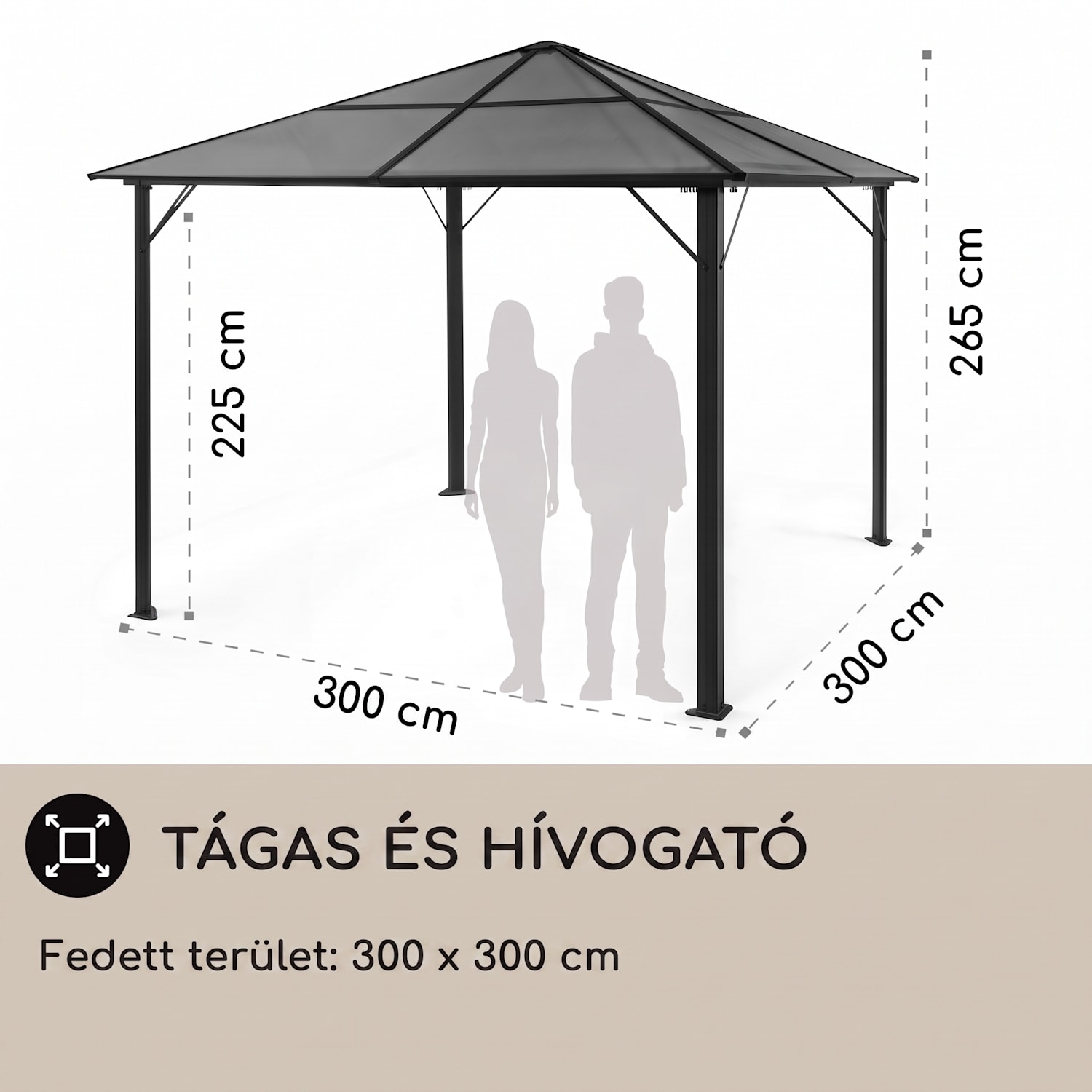 Pantheon Solid Sky Ambient Solar, pavilon szürke tetővel, 3 × 3 m, polikarbonát, alumínium 3 x 3 m | Fekete