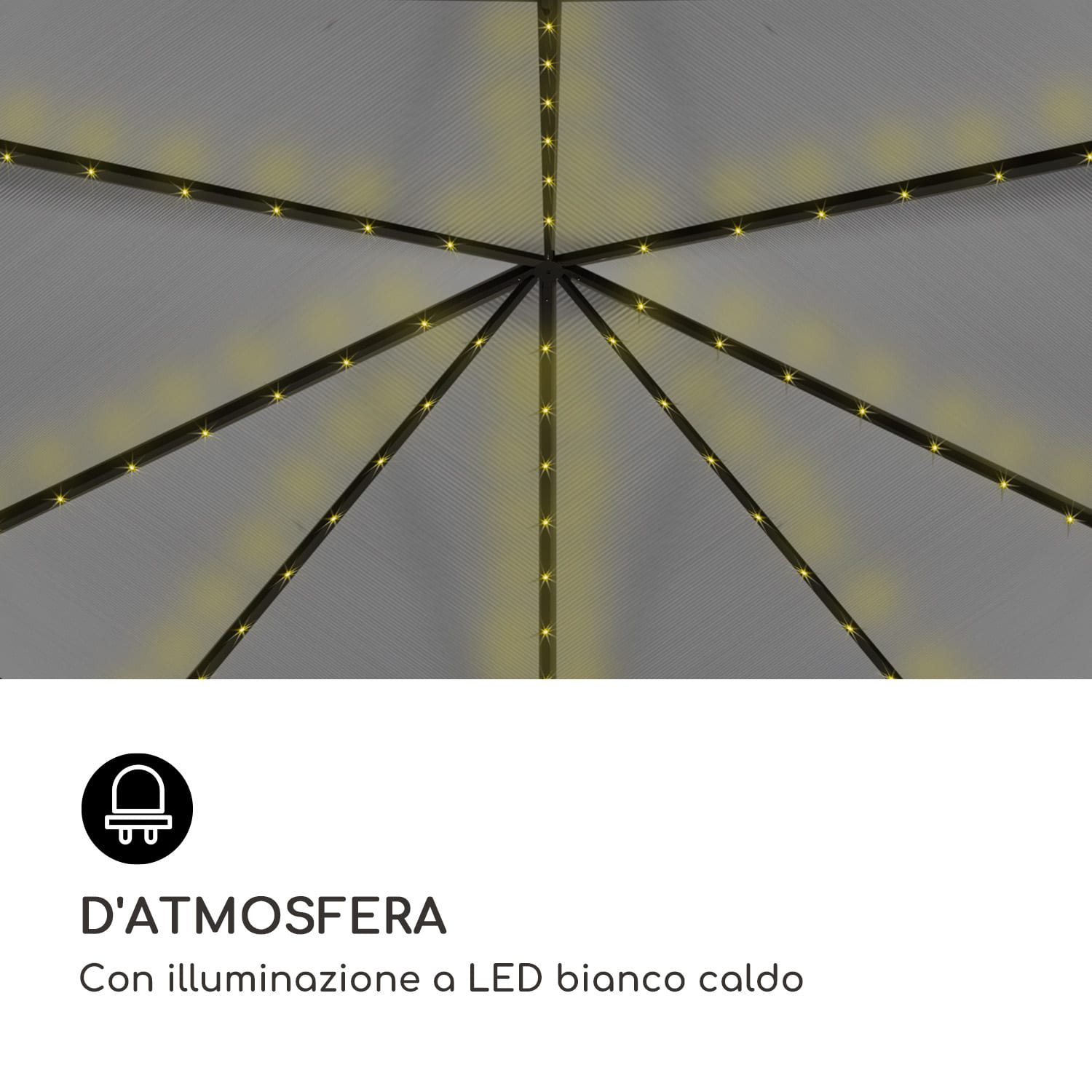 Pantheon Solid Sky Ambient Solar, Gazebo con tetto grigio, 3x3m, policarbonato, alluminio 3 x 3 m | Preto