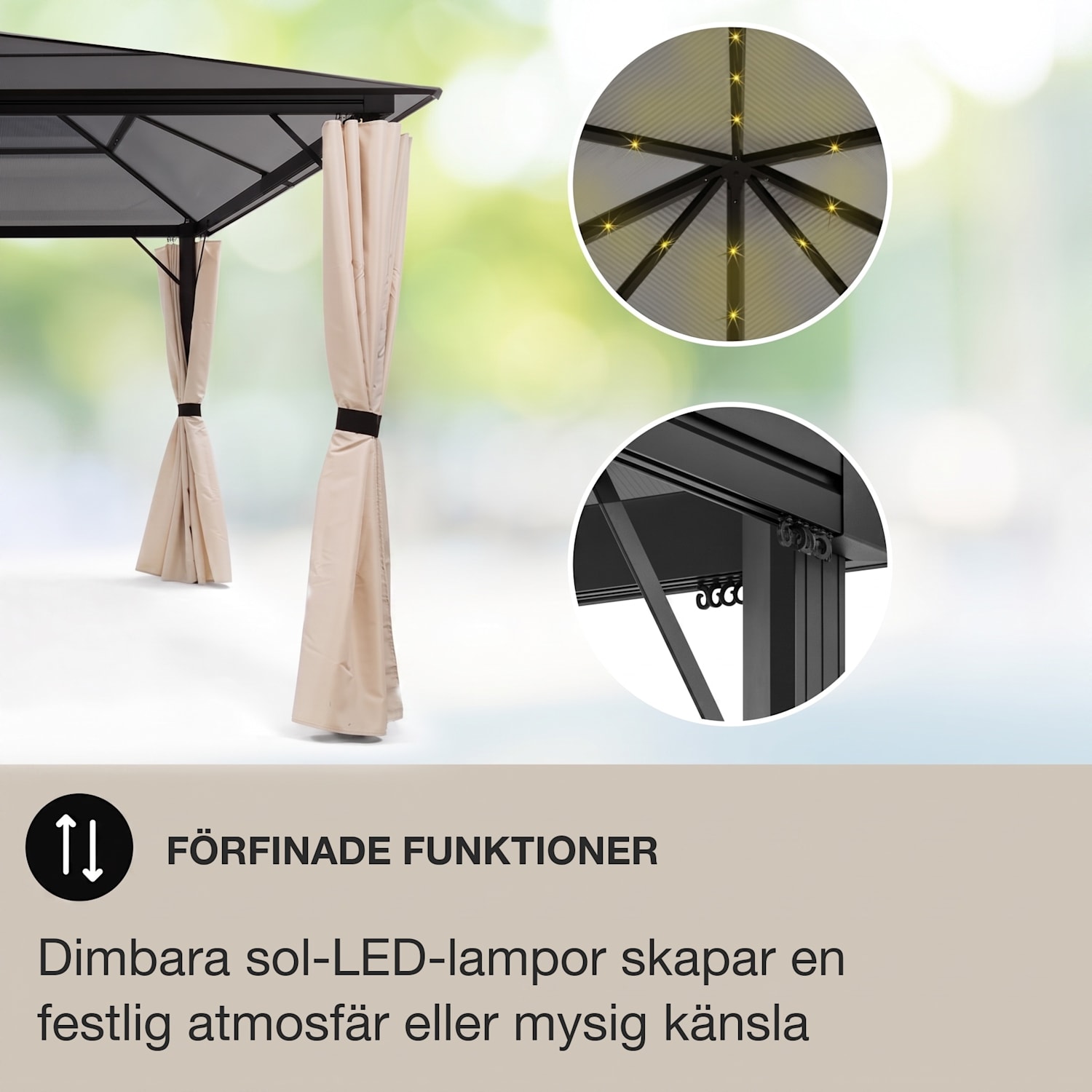 Pantheon Solid Sky Ambient Solar paviljong med grått tak 3x3m polykarbonat aluminium 3 x 3 m | Svart