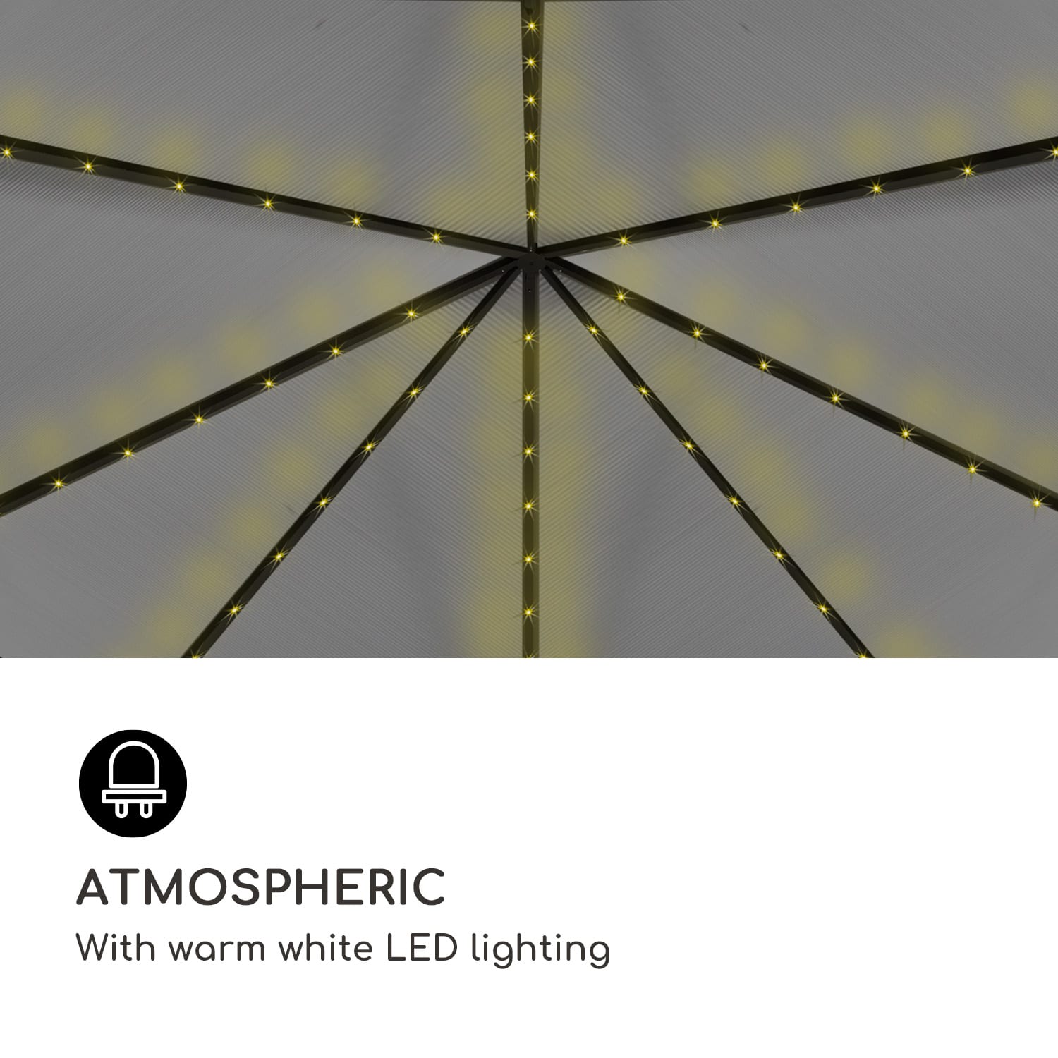 Panteon Solid Sky Ambient Solar, sjenica s nadstrešnicom, 3 × 3 m, polikarbonat, aluminij 