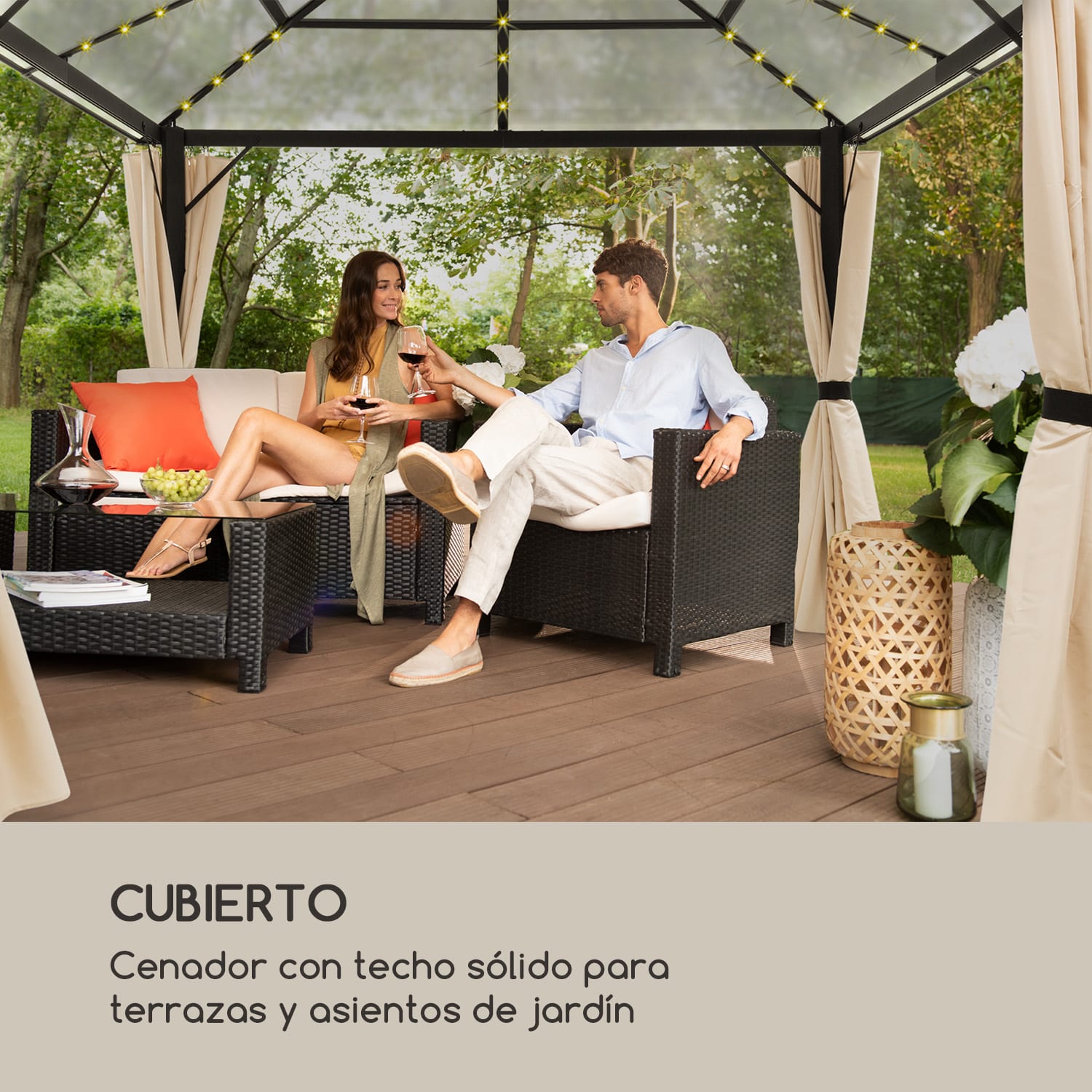 Panteón Cielo Sólido Pabellón Solar Ambiental con Techo Gris 3x3m Policarbonato Aluminio 