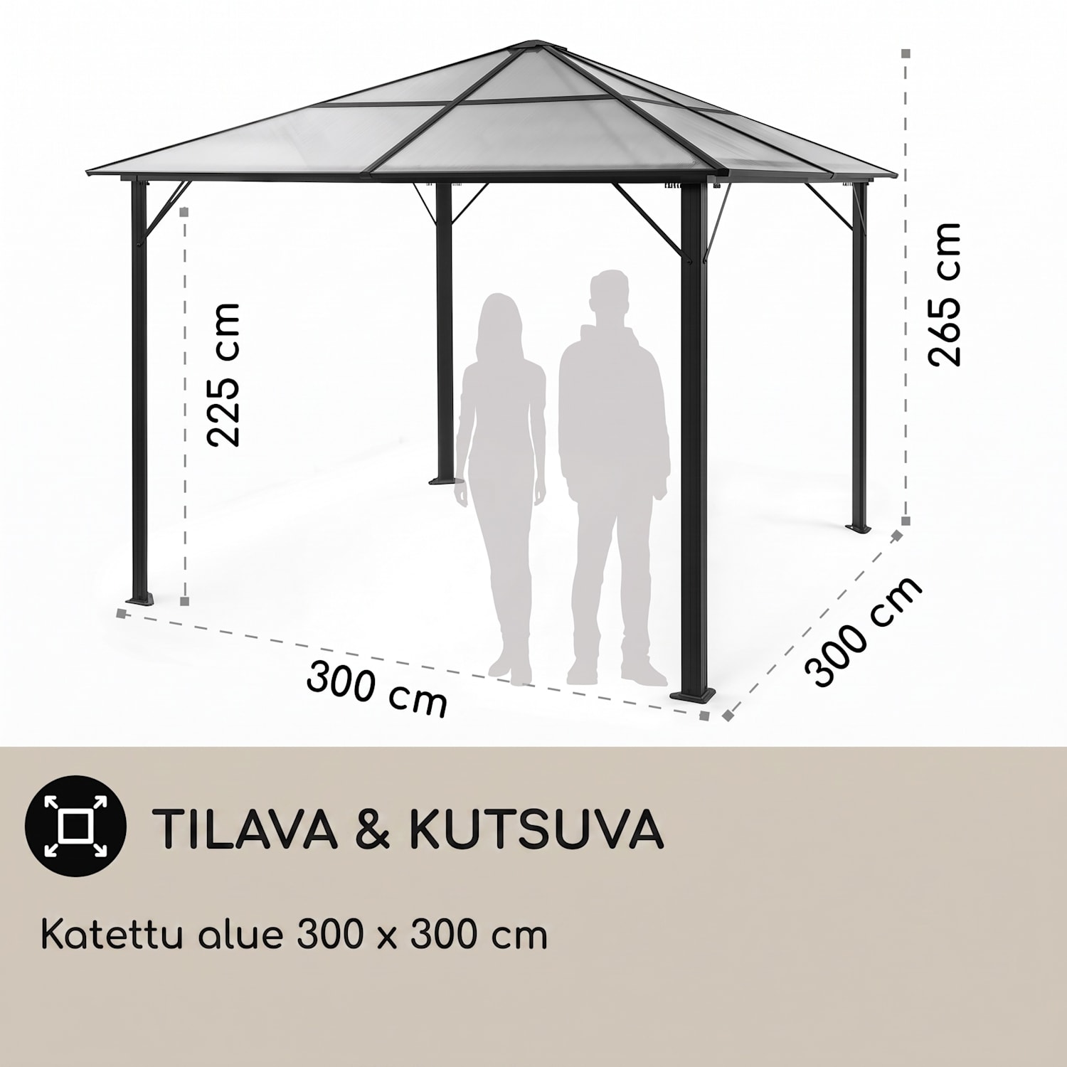 Pantheon Solid Sky Ambient Solar, paviljonki, harmaalla katoksella, 3 x 3 m, polykarbonaattia, alumiinia 3 x 3 m | Harmaa