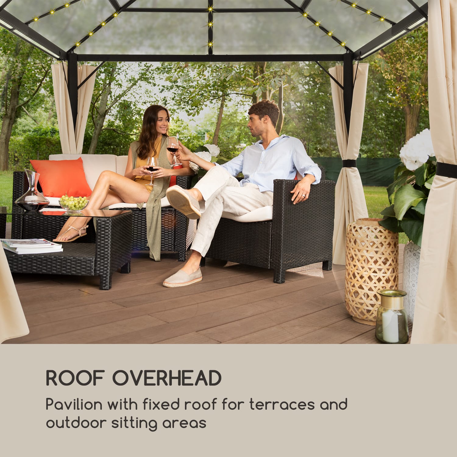 Pantheon, Solid Sky Ambient Solar Pavilion, 3x3m, polycarbonate aluminium, with grey roof 3 x 3 m | Grey