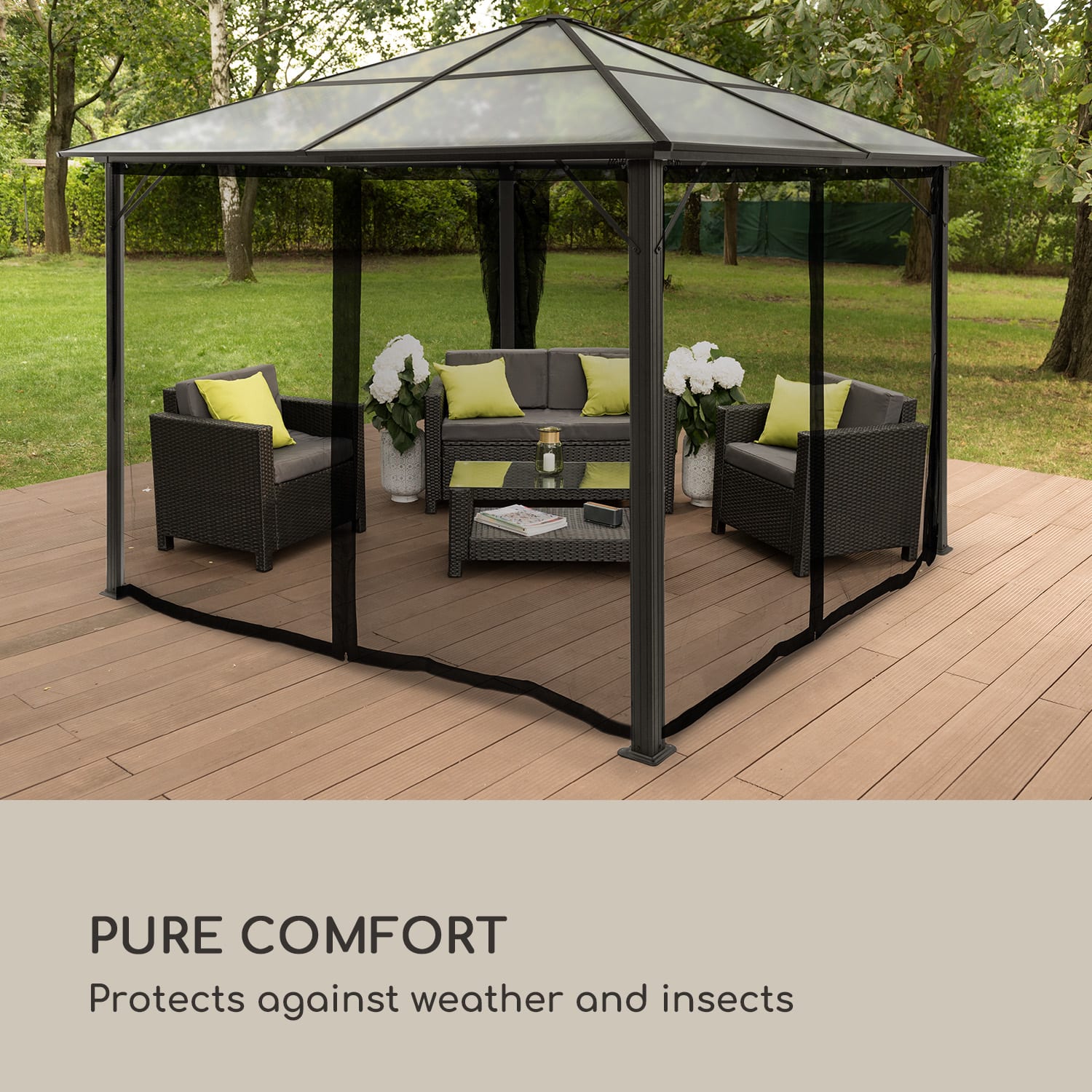 Pantheon Solid Sky Ambient Solar, moskitiera do pawilonu ogrodowego, 3 x 3 m 3 x 3 m | Czarny