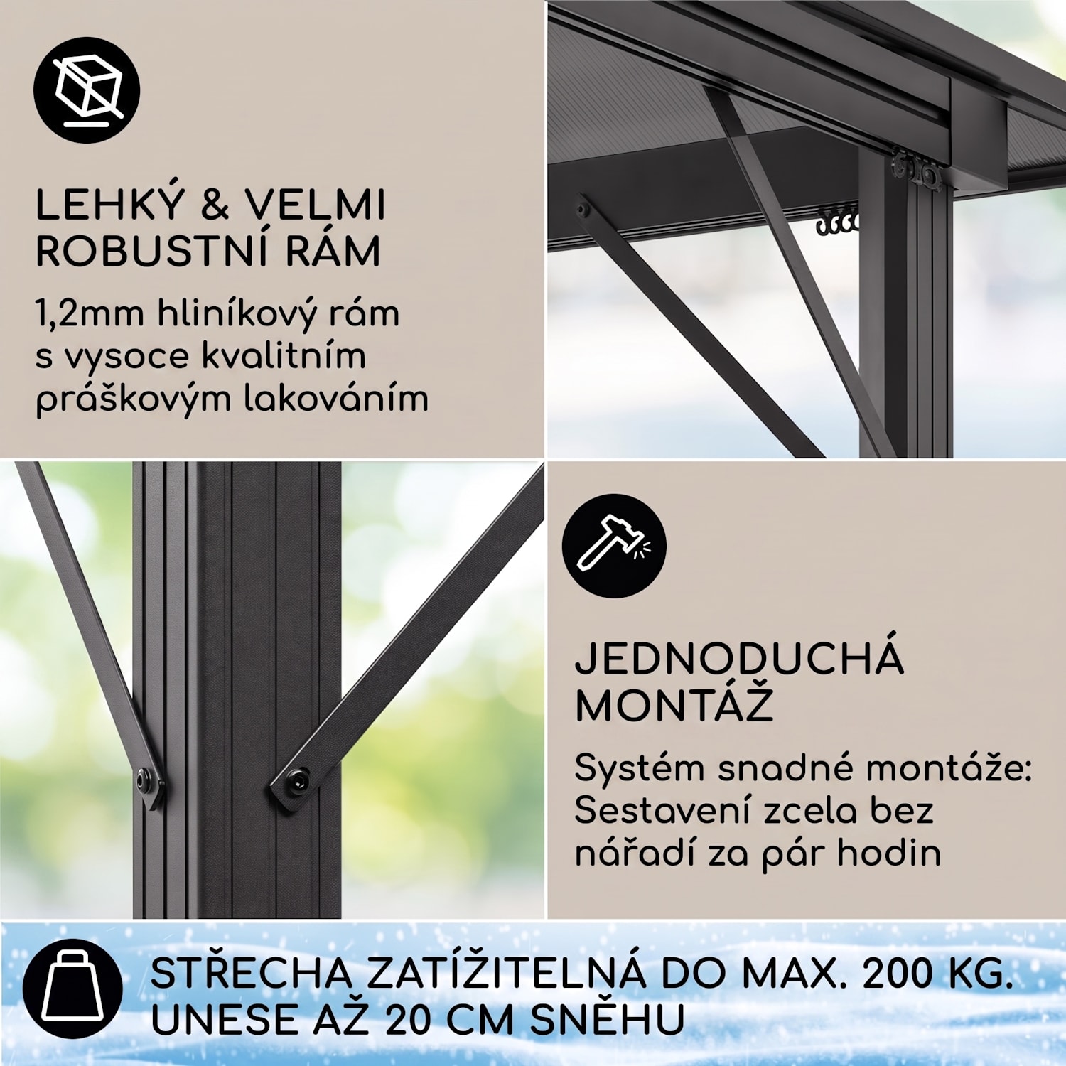 Pantheon Solid Sky Ambient Solar, pavilon s střechou, 3 × 4 m, polykarbonát, hliník, osvětlený 3 x 4 m | Černá