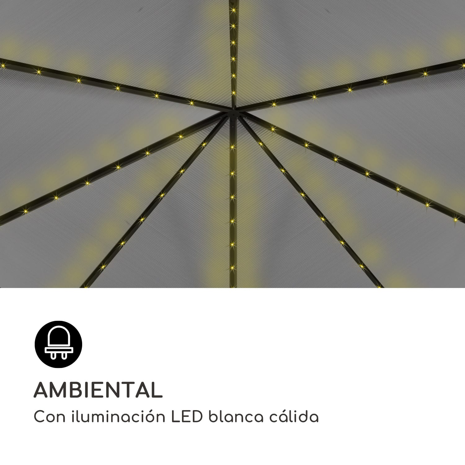 Panteón Cielo Sólido Pabellón Solar Ambiental con Techo 3x4m Policarbonato Aluminio Iluminado 