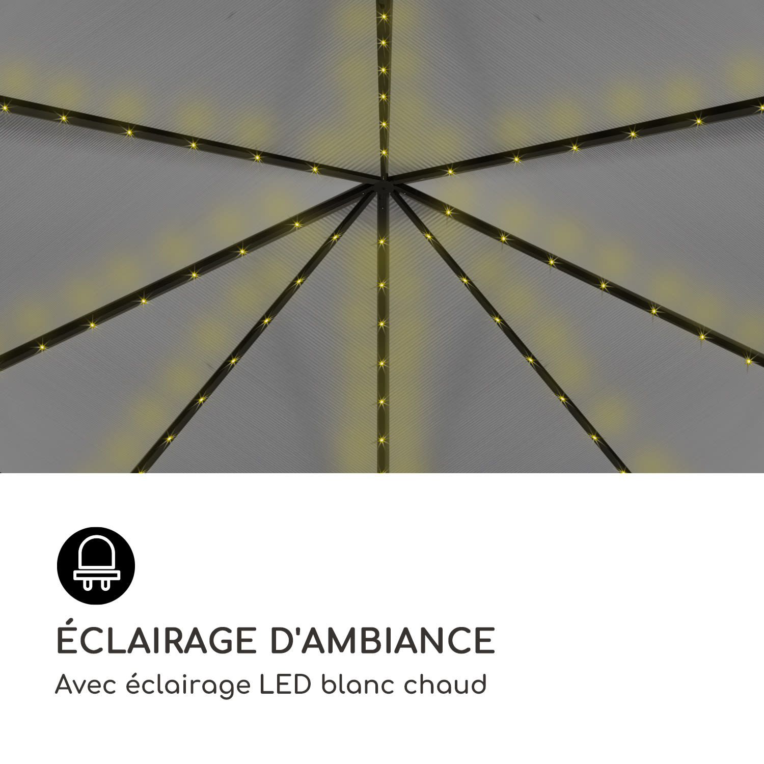 Pantheon Solid Sky Ambient Solar paviljoen met dak 3x4m polycarbonaat aluminium verlicht 