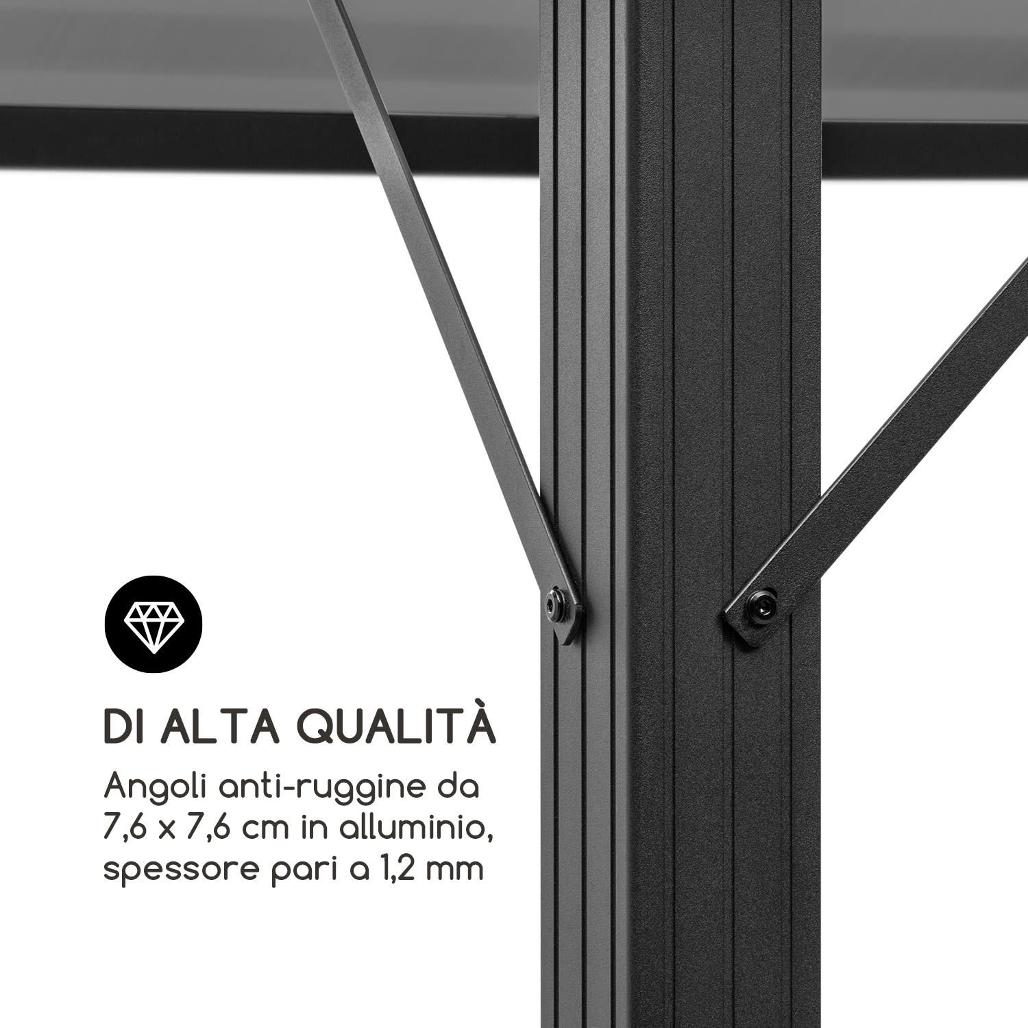 Pantheon Solid Sky Ambient Solar, Gazebo con tetto, 3x4m, policarbonato, alluminio, illuminato 3 x 4 m | Nero