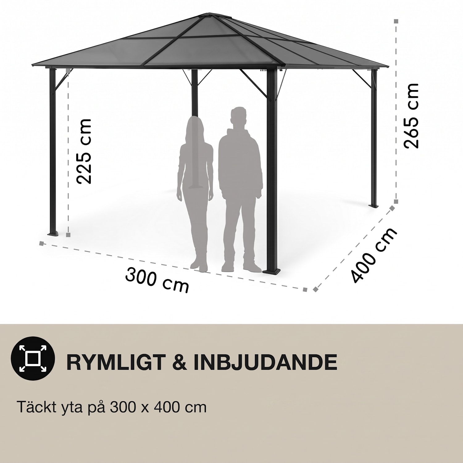 Pantheon Solid Sky Ambient Solar Paviljong med tak 3x4m polykarbonat aluminium belyst 3 x 4 m | Svart