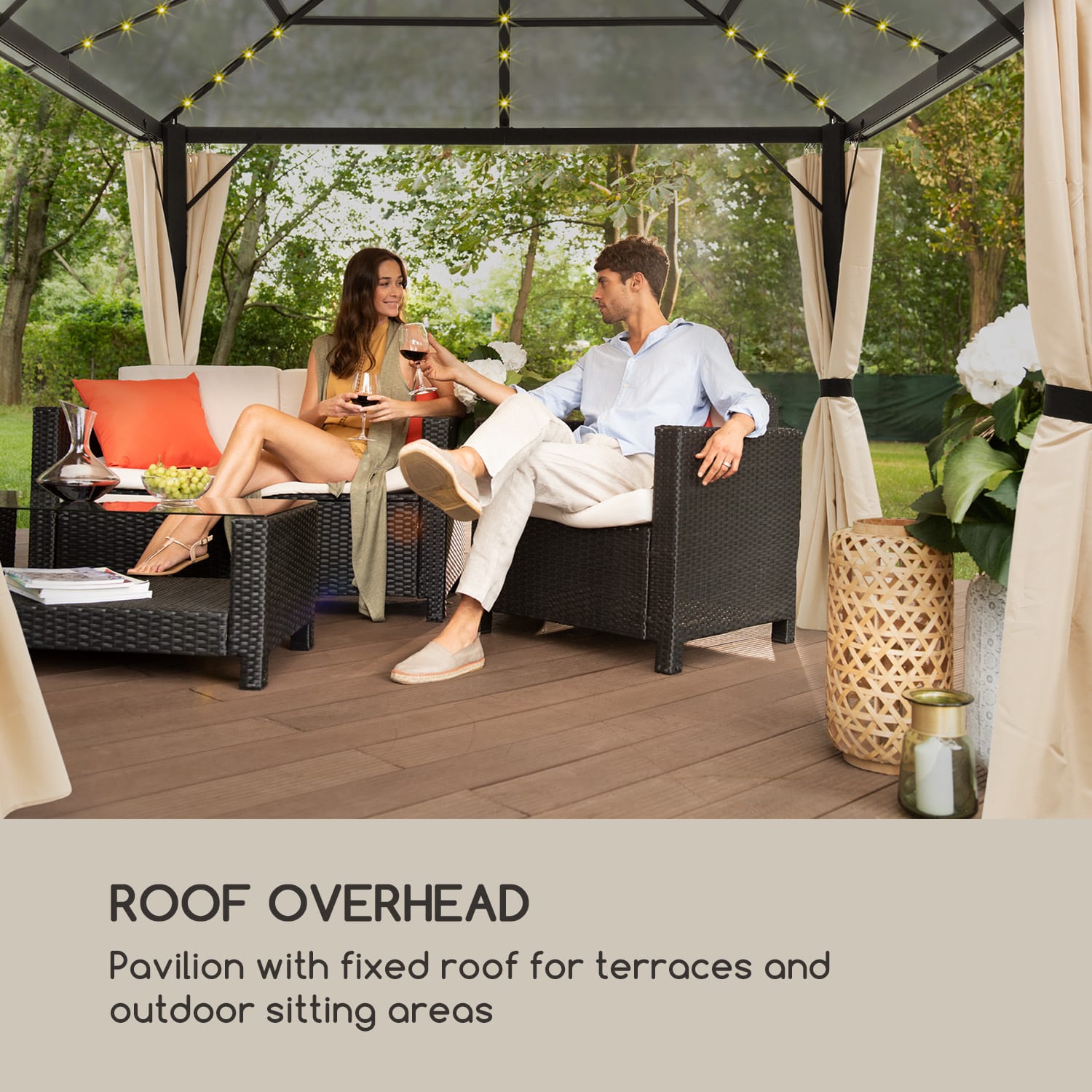 Pantheon Solid Sky Ambient Solar, pavilon s střechou, 3 × 4 m, polykarbonát, hliník, osvětlený 3 x 4 m | Černá