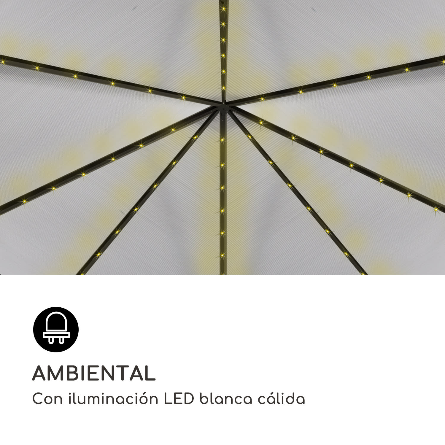 Panteón Cielo Sólido Pabellón Solar Ambiental con Techo 3x4m Policarbonato Aluminio Iluminado 