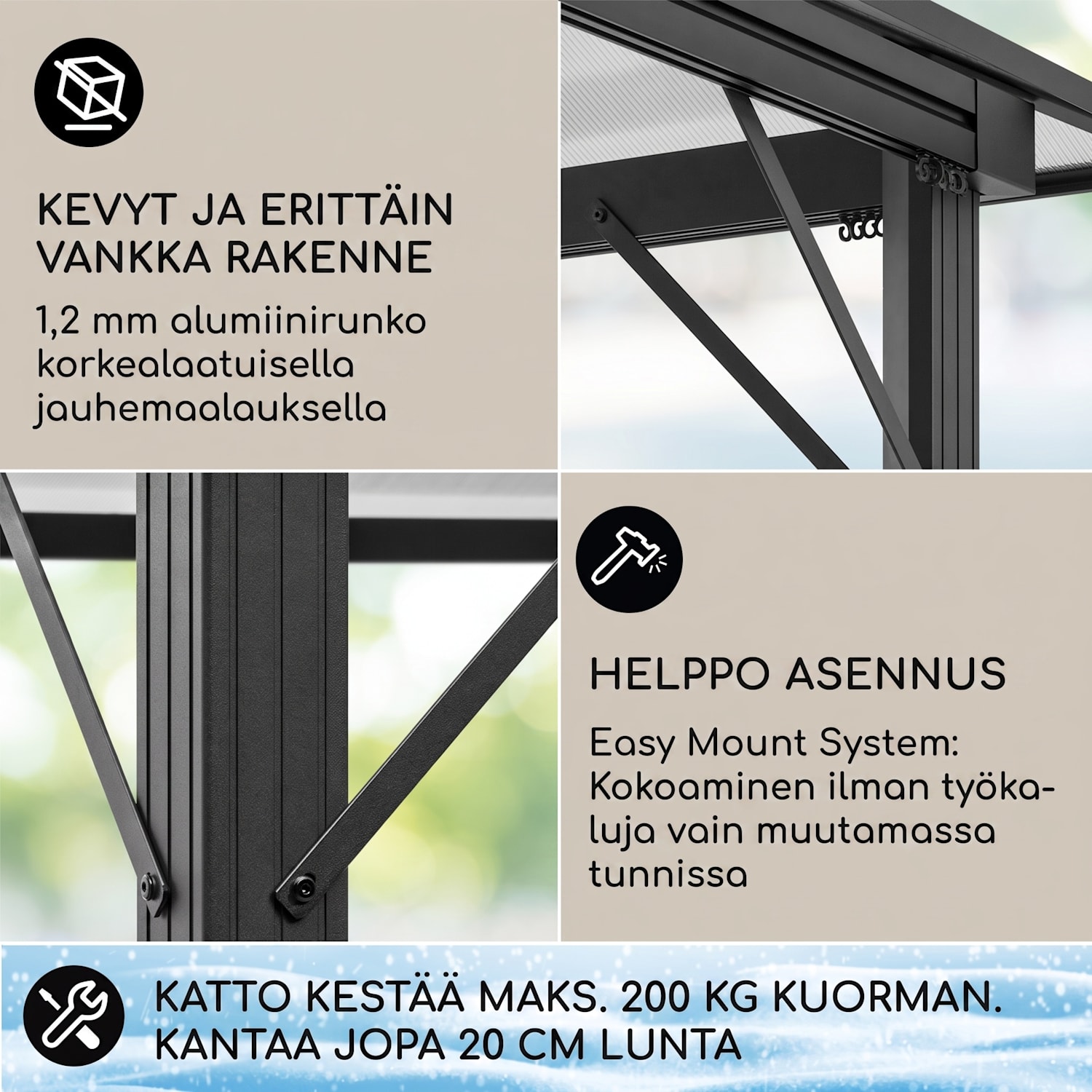 Pantheon Solid Sky Ambient Solar, paviljonki, katoksella, 3 x 4 m, polykarbonaattia, alumiinia, valaistu 3 x 4 m | Läpinäkyvä
