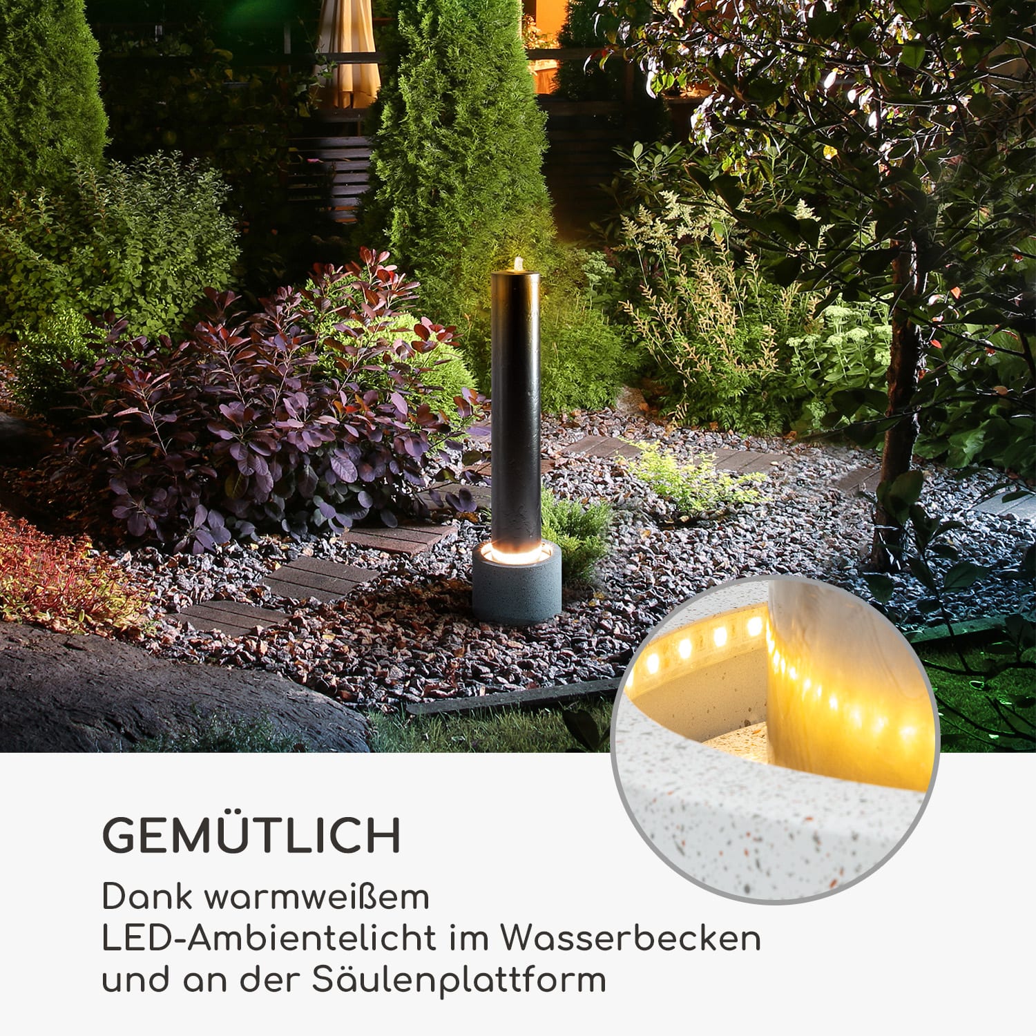 Ayana Brunnen Gartenbrunnen Zierbrunnen 12W Pumpe Stahl LED 