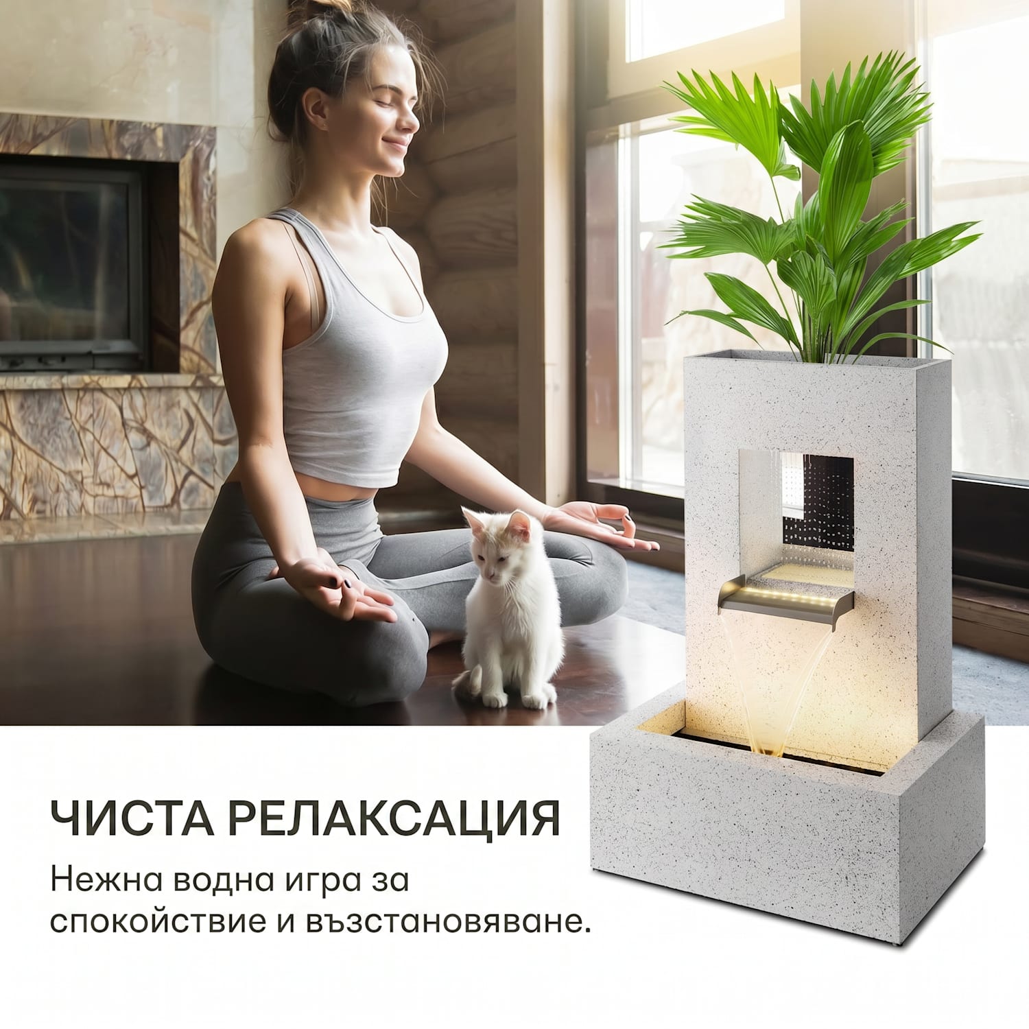 Bloomingstone, фонтан, градински фонтан, фонтан за украса, 20 W, помпа, цинк, LED 