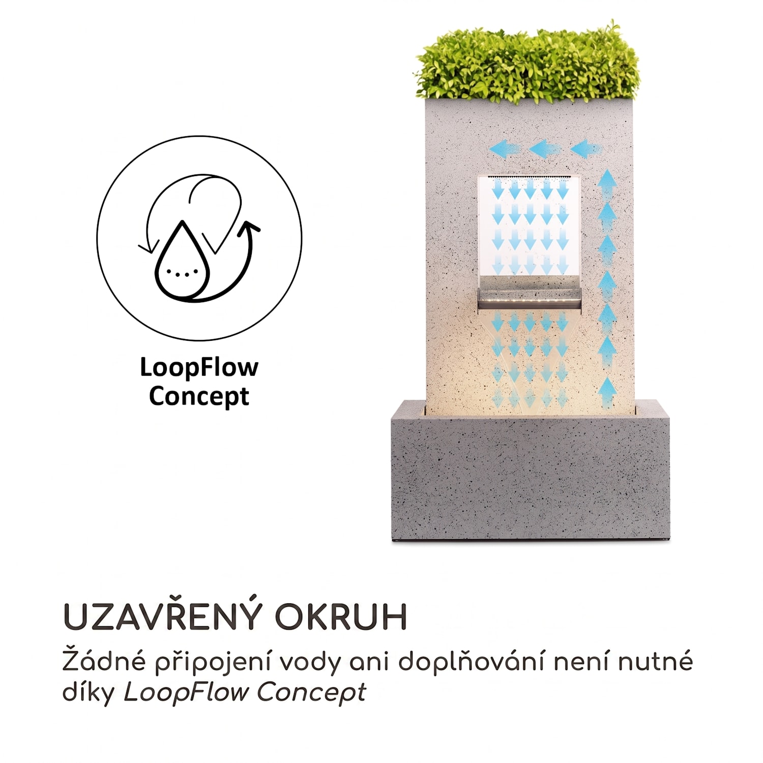 Bloomingstone, fontána, zahradní fontána, okrasná fontána, 20 W, čerpadlo, zinek, LED 