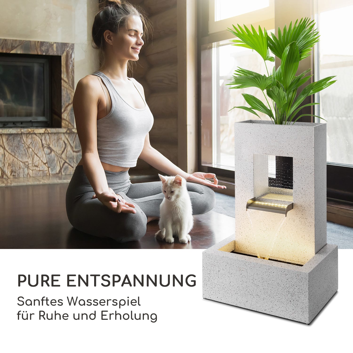 Bloomingstone Brunnen Gartenbrunnen Zierbrunnen 20W Pumpe Zink LED 