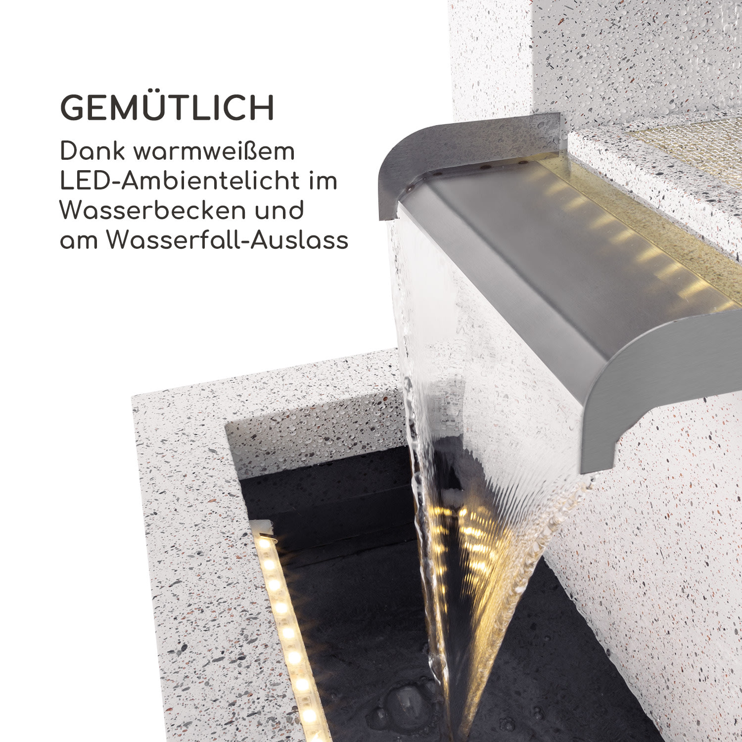 Bloomingstone Brunnen Gartenbrunnen Zierbrunnen 20W Pumpe Zink LED 