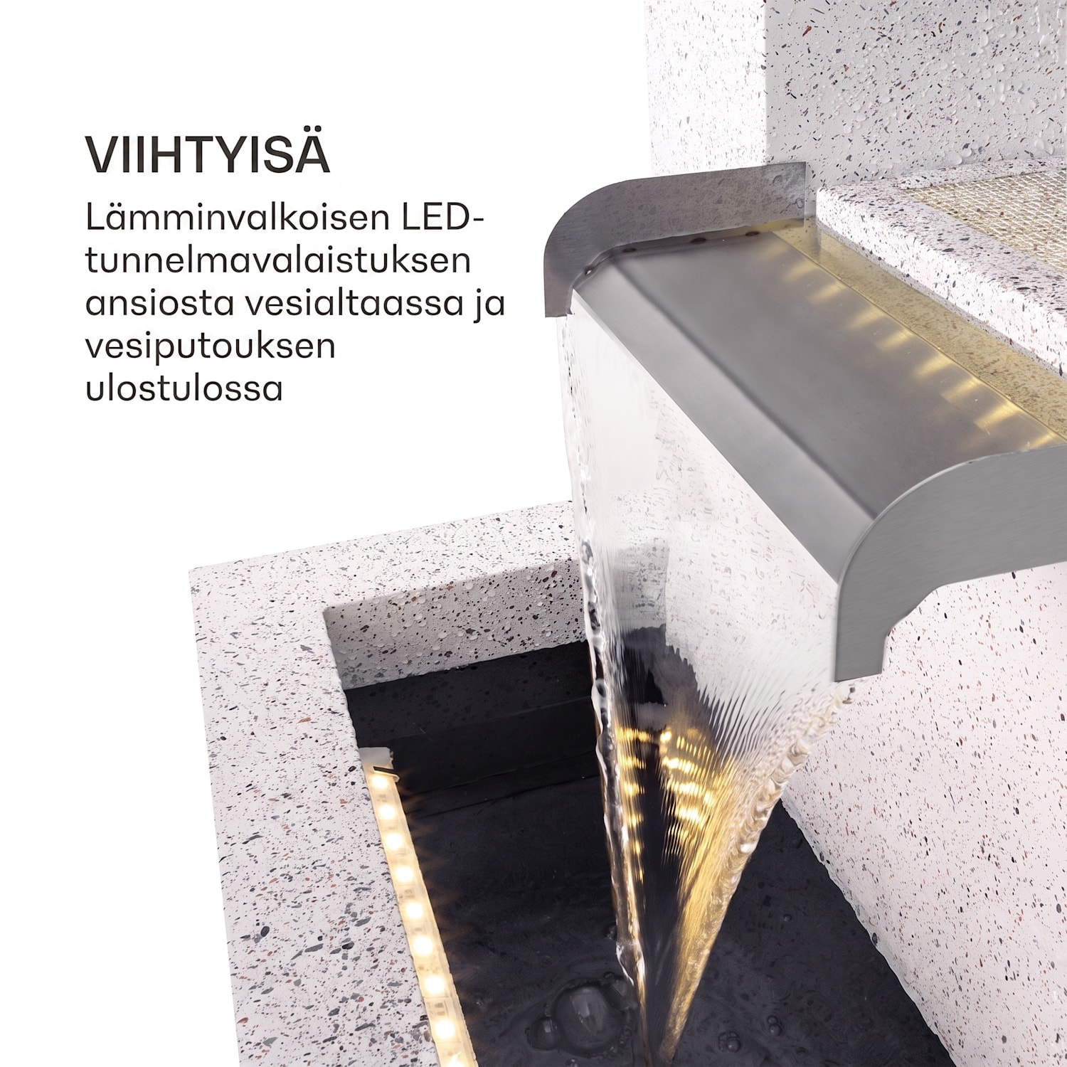 Bloomingstone, suihkulähde, puutarhasuihkulähde, koristesuihkulähde, 20 W:n pumppu, sinkki, LED 