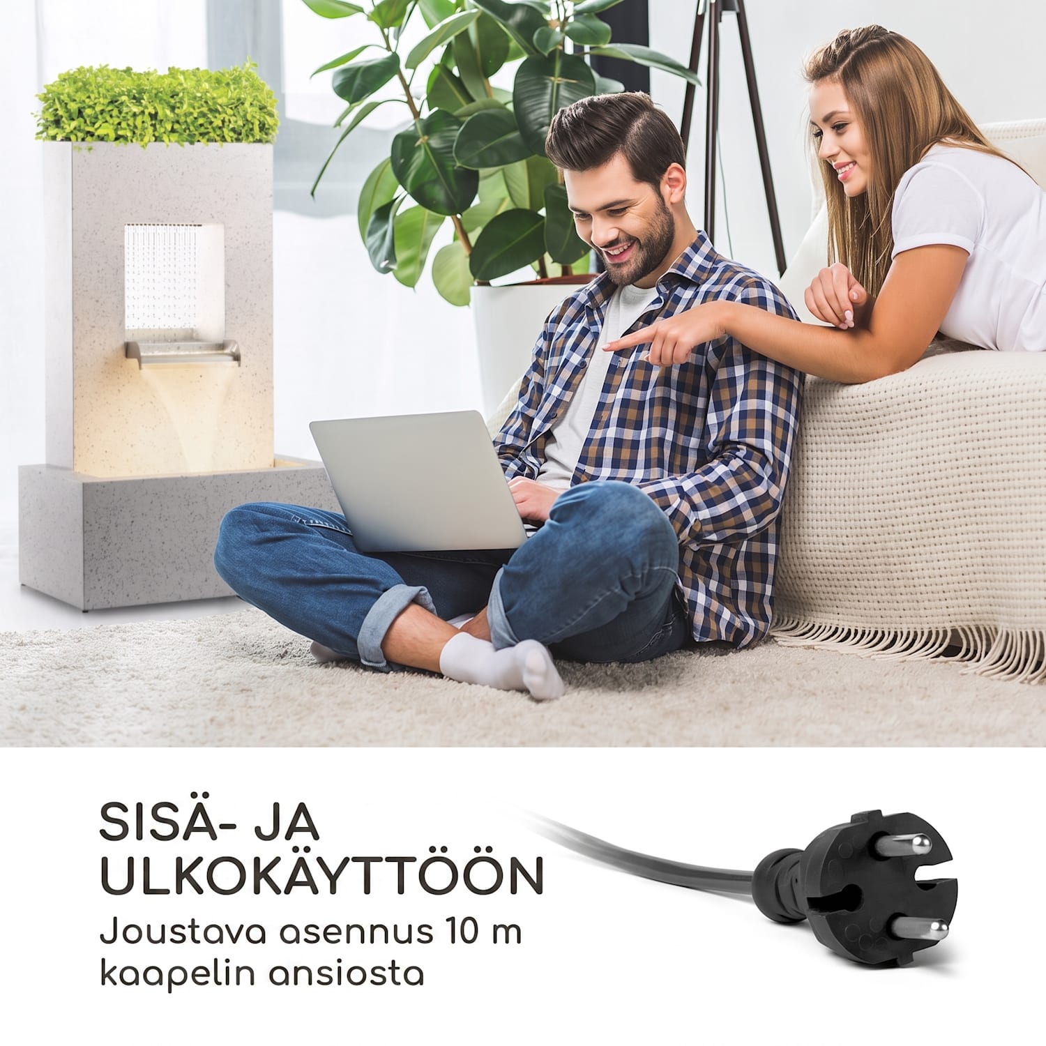 Bloomingstone, suihkulähde, puutarhasuihkulähde, koristesuihkulähde, 20 W:n pumppu, sinkki, LED 
