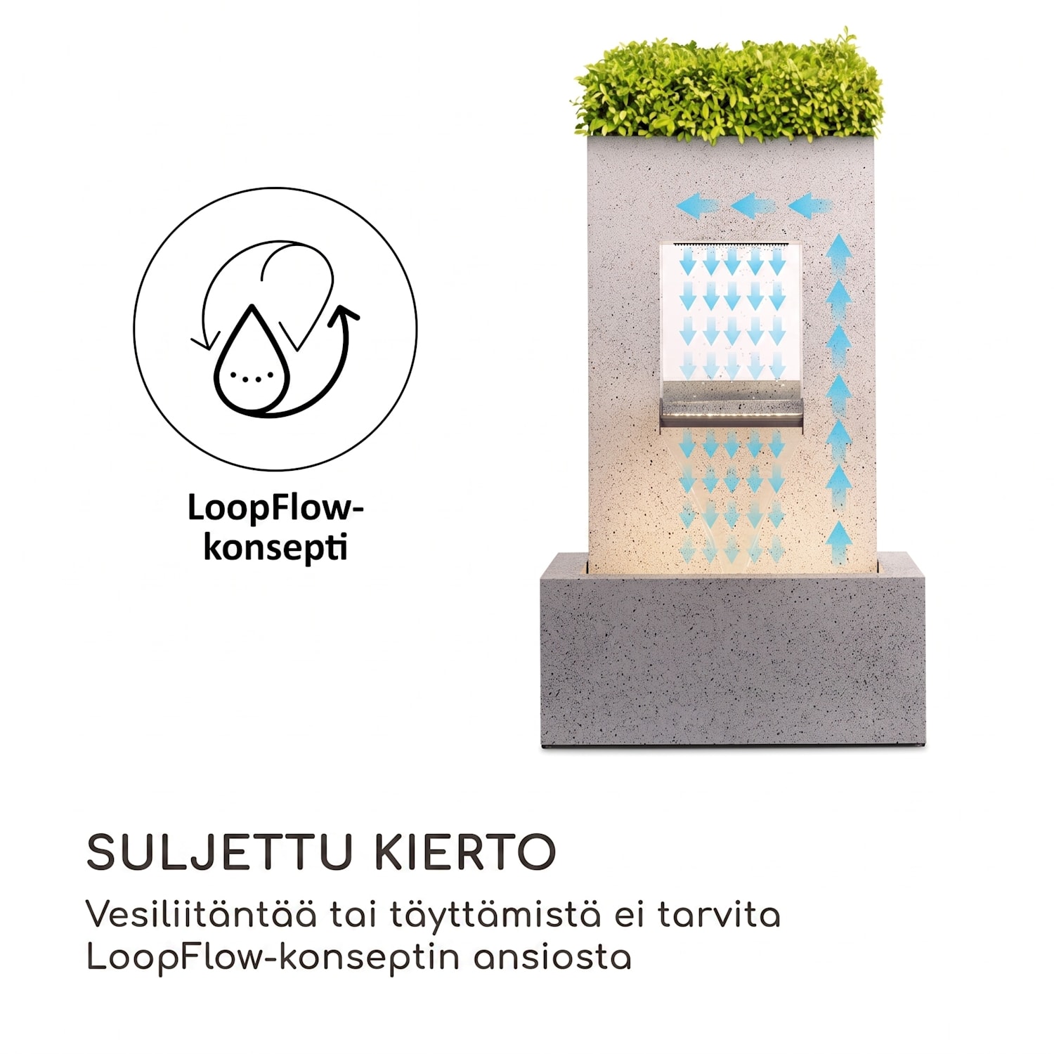 Bloomingstone, suihkulähde, puutarhasuihkulähde, koristesuihkulähde, 20 W:n pumppu, sinkki, LED 