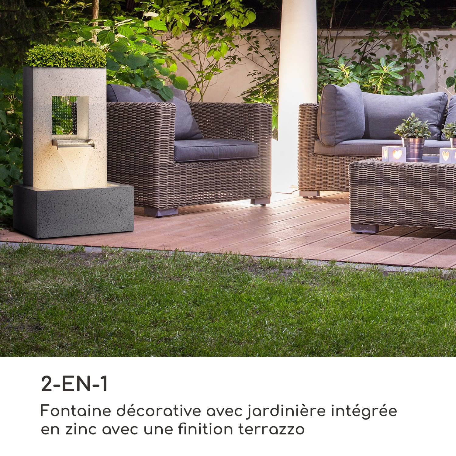 Bloomingstone Fontaine Fontaine de jardin Fontaine ornementale Pompe 20W Zinc LED 
