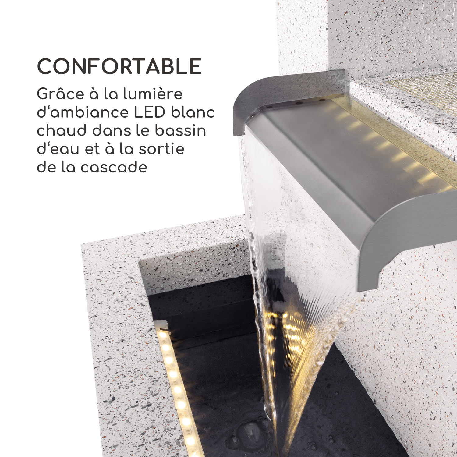 Bloomingstone Fontaine Fontaine de jardin Fontaine ornementale Pompe 20W Zinc LED 