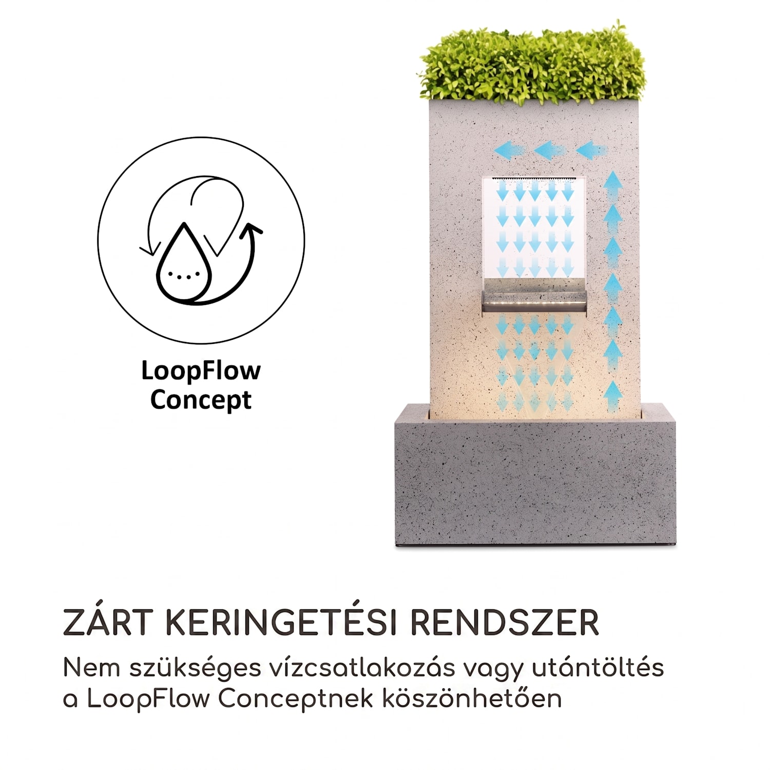 Bloomingstone, szökőkút, kerti szökőkút, díszszökőkút, 20 W, szivattyú, cink, LED 