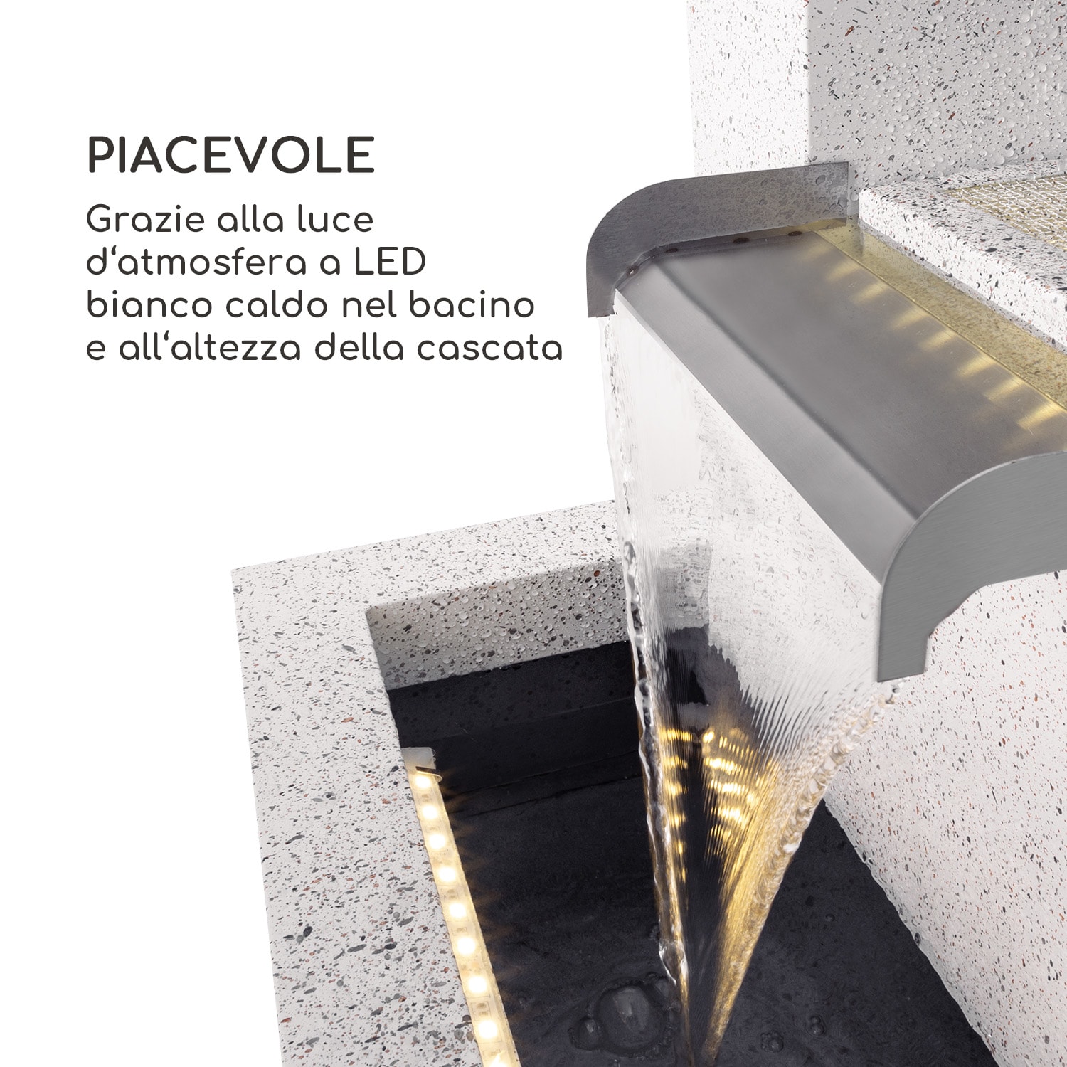 Bloomingstone, fontana, fontana da giardino, fontana ornamentale, 20W, pompa, zinco, LED 
