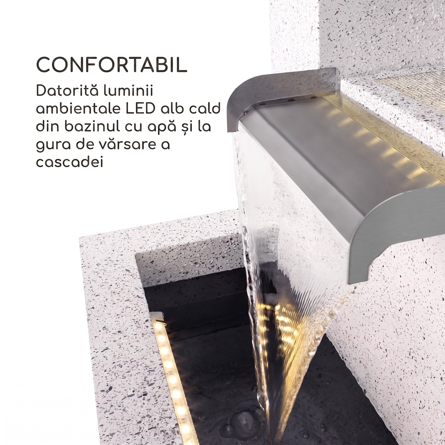 Bloomingstone, fântână, fântână de grădină, fântână decorativă, 20 W, pompă, zinc, LED 