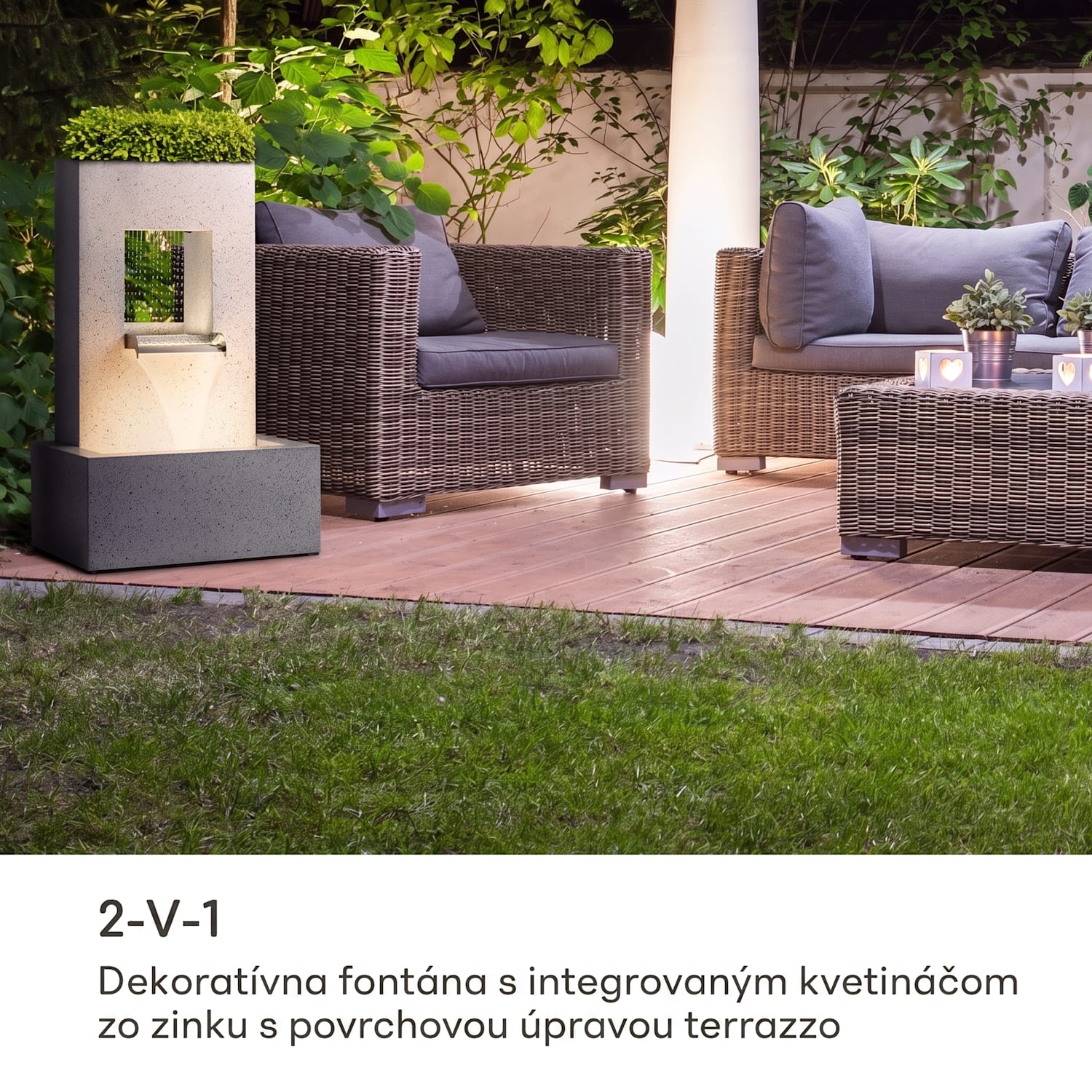 Bloomingstone, fontána, záhradná fontána, okrasná fontána, 20 W, čerpadlo, zinok, LED 