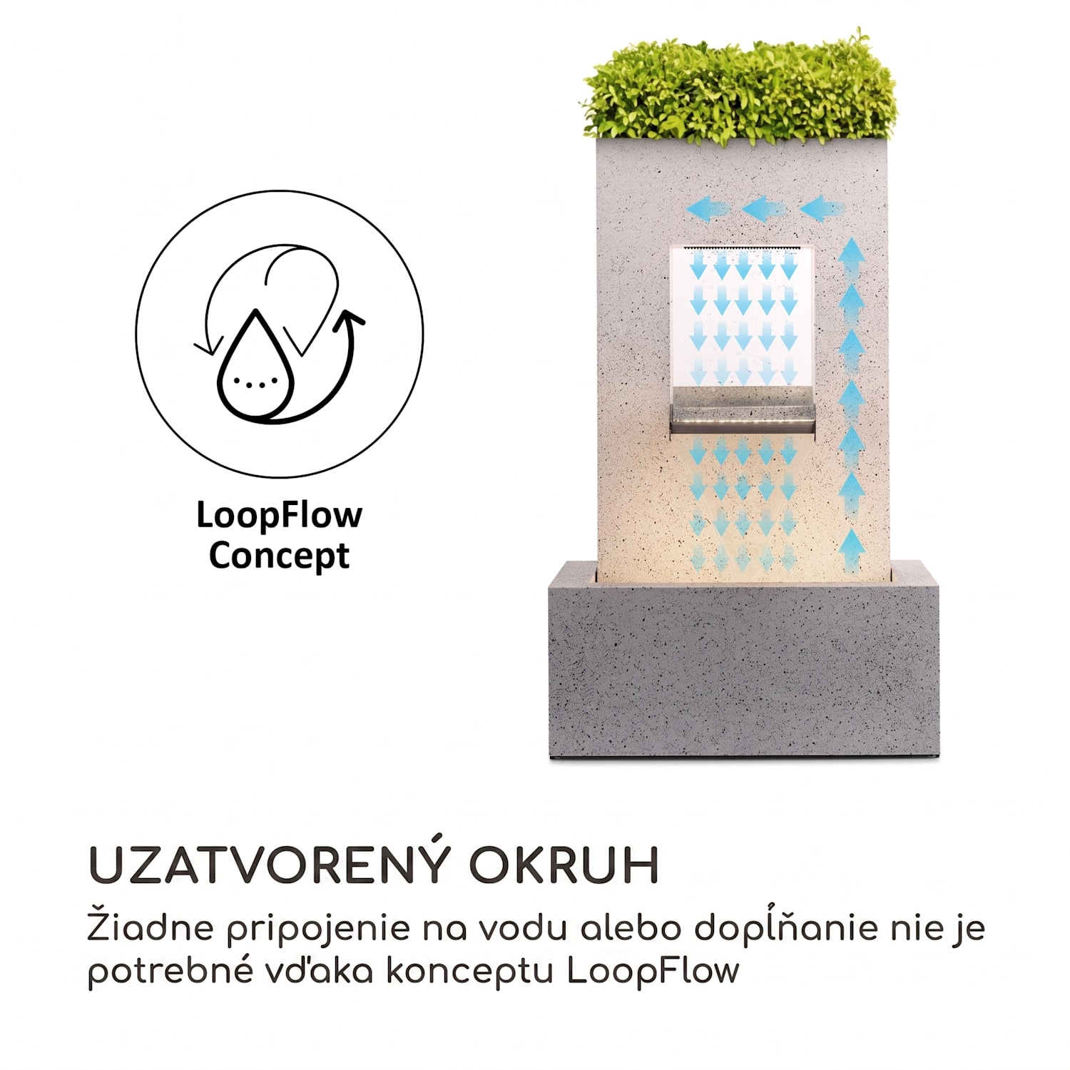 Bloomingstone, fontána, záhradná fontána, okrasná fontána, 20 W, čerpadlo, zinok, LED 