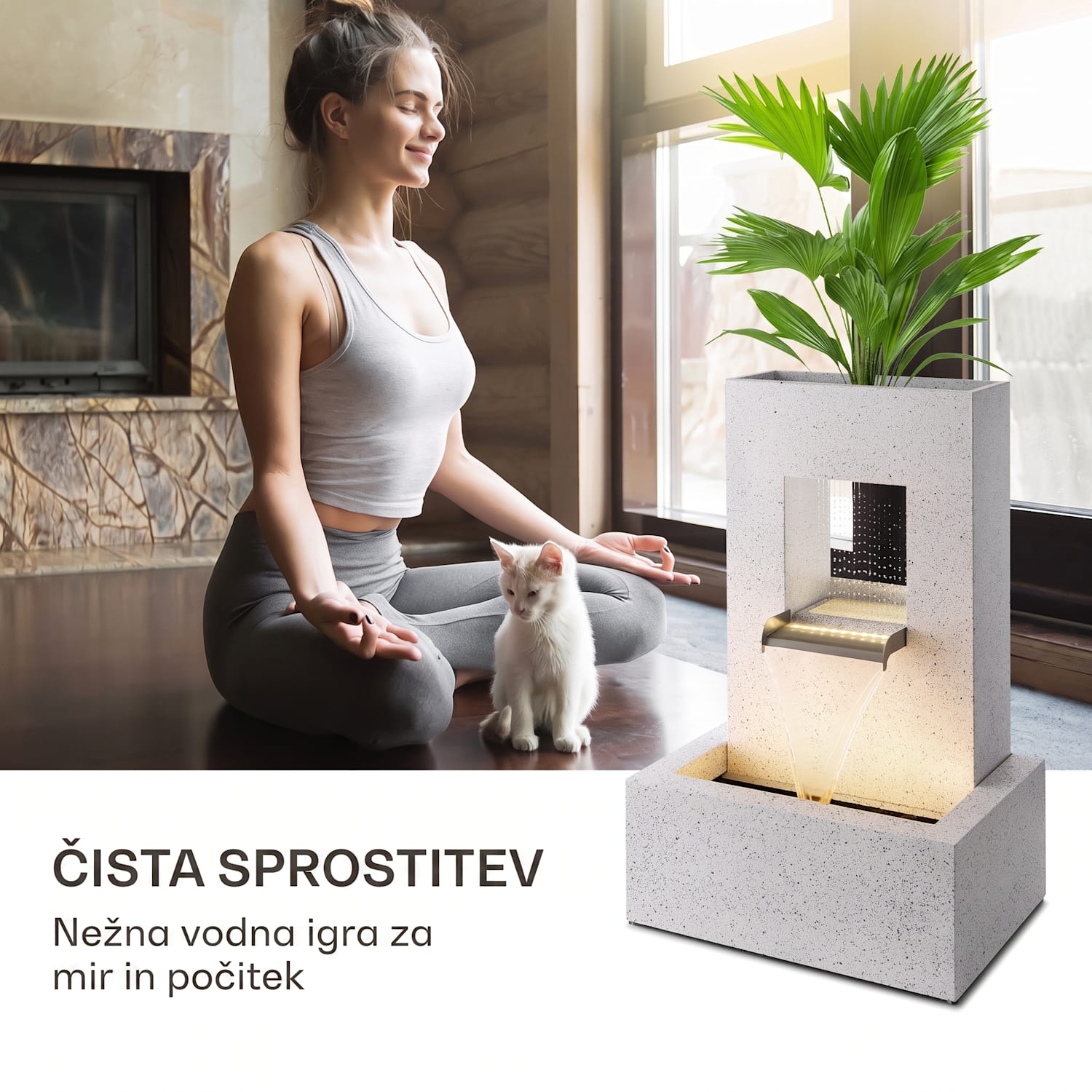 Bloomingstone, vodnjak, vrtna fontana, okrasni vodnjak, 20 W, črpalka, cink, LED 
