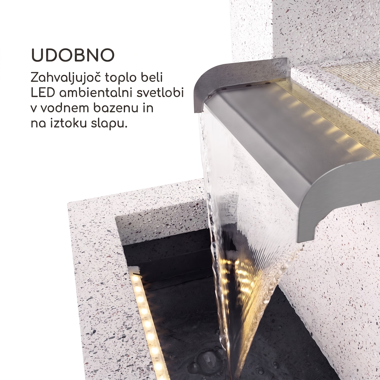 Bloomingstone, vodnjak, vrtna fontana, okrasni vodnjak, 20 W, črpalka, cink, LED 