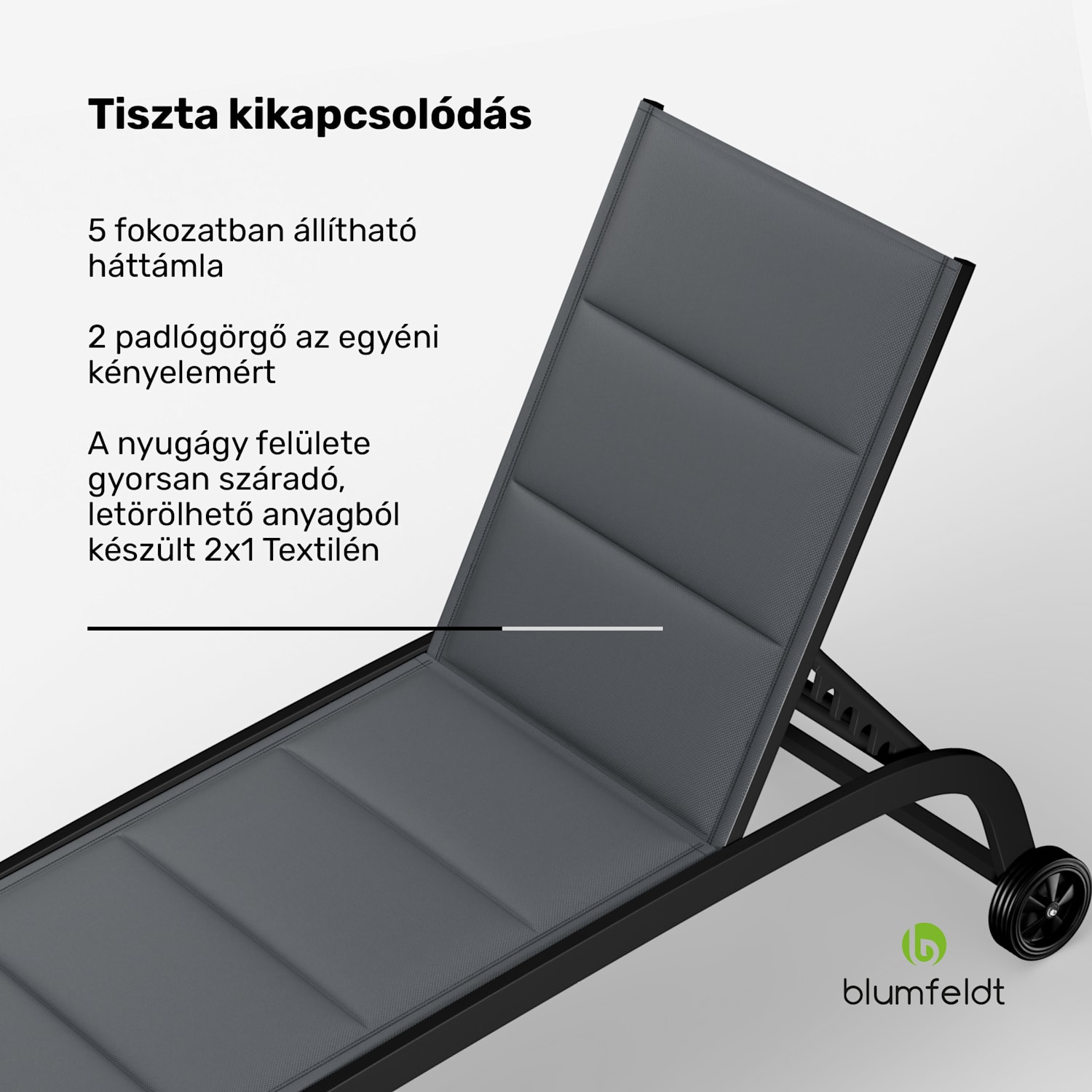 Limala, napozóágy, acél/alumínium, textilén, 150 kg, hordozható Sötét szürke