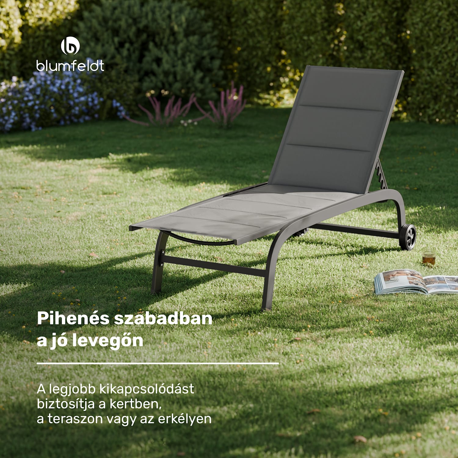 Limala, napozóágy, acél/alumínium, textilén, 150 kg, hordozható Sötét szürke