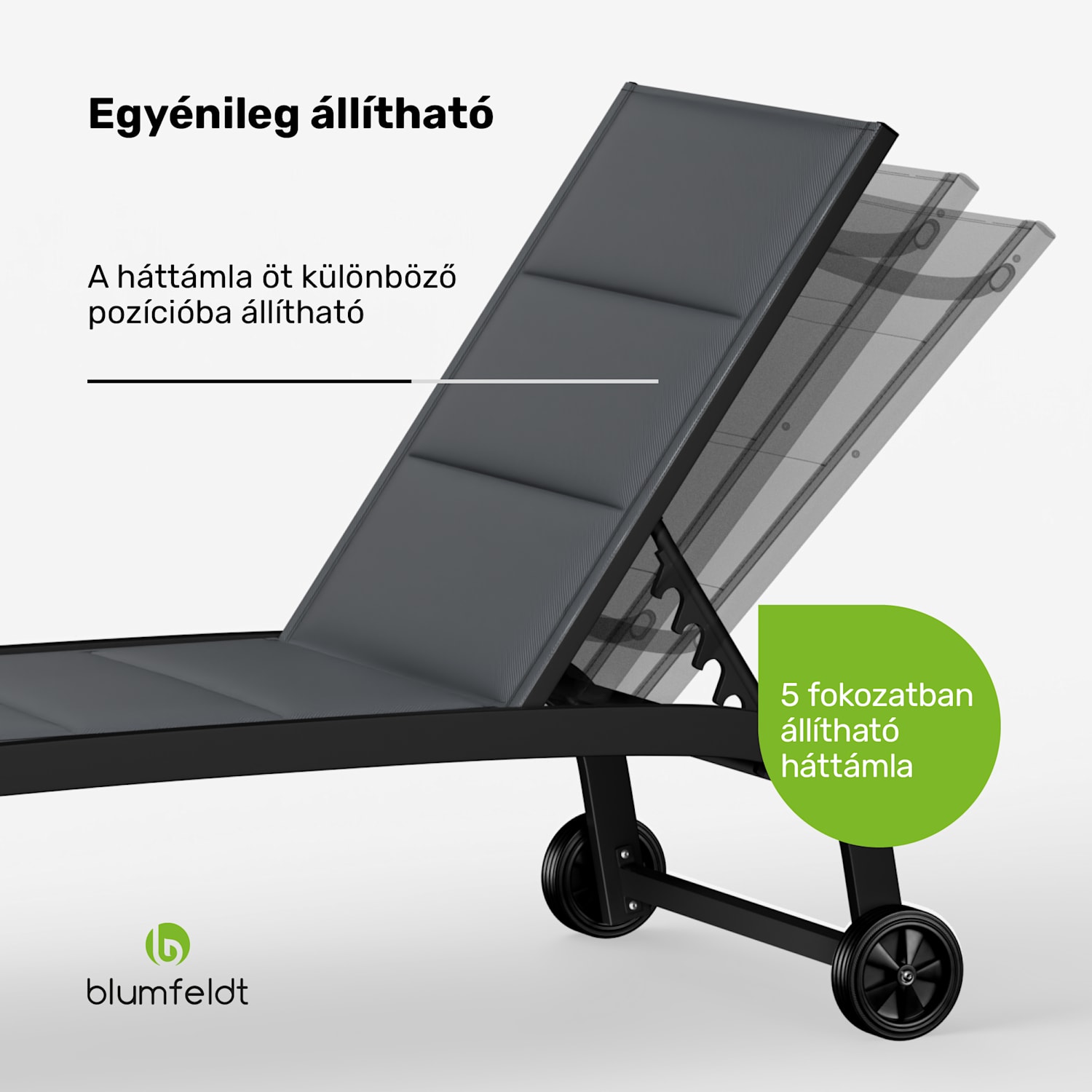 Limala, napozóágy, acél/alumínium, textilén, 150 kg, hordozható Sötét szürke
