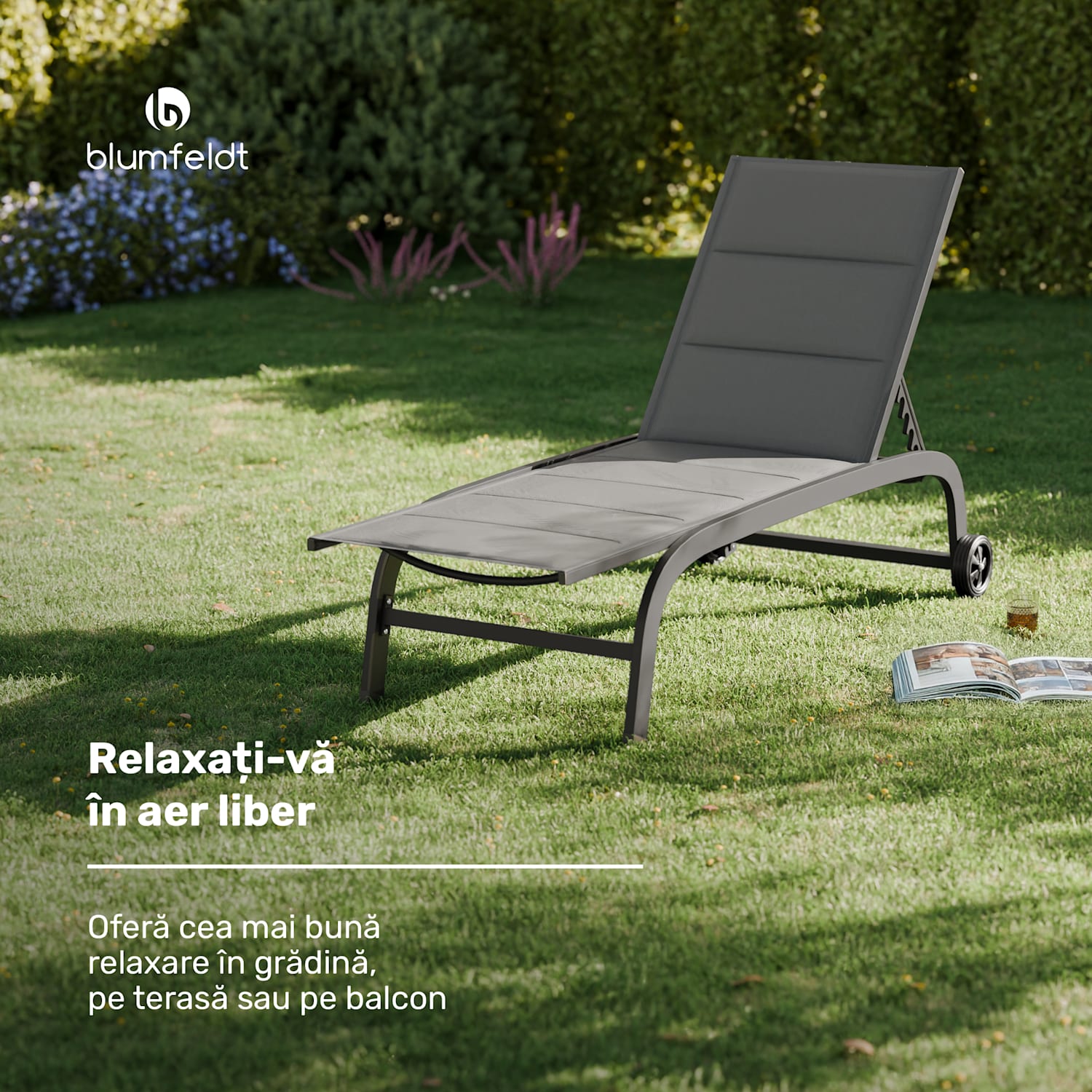 Limala, șezlong, oțel / aluminiu, textil, 150 kg, portabil Gri închis