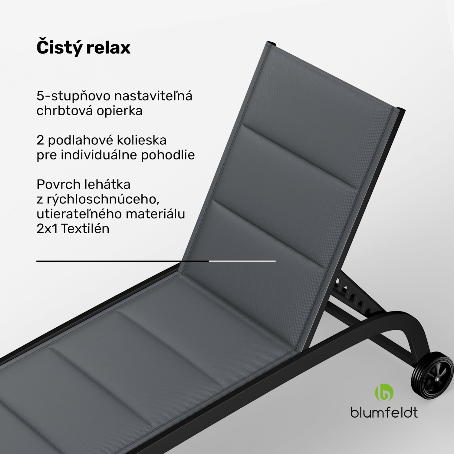 Limala, lehátko, oceľ/hliník, textilén, 150 kg, prenosné Tmavo šedá