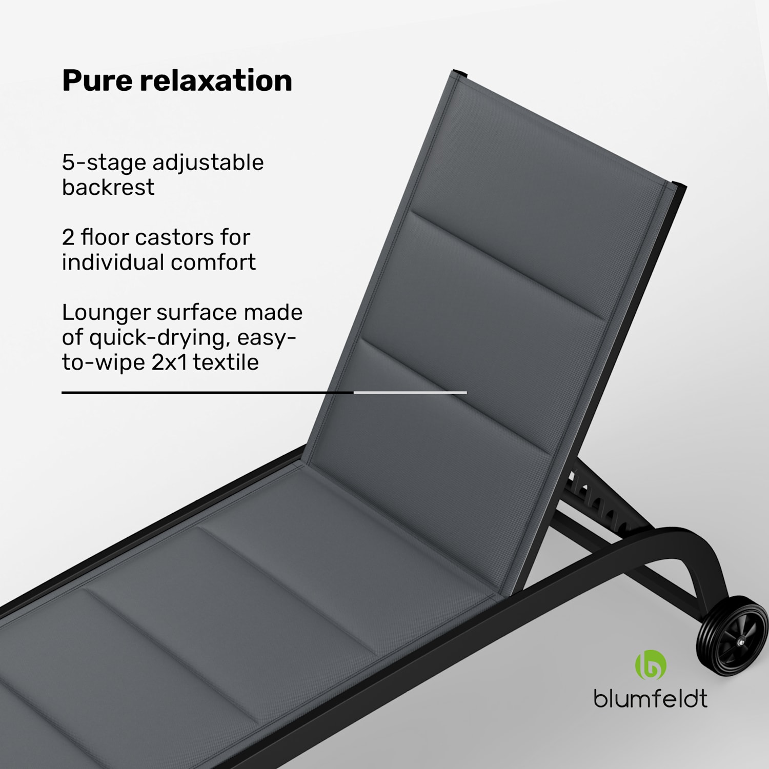 Limala aurinkotuoli teräs/alumiini tekstiilinoja 150 kg siirrettävä Tummanharmaa