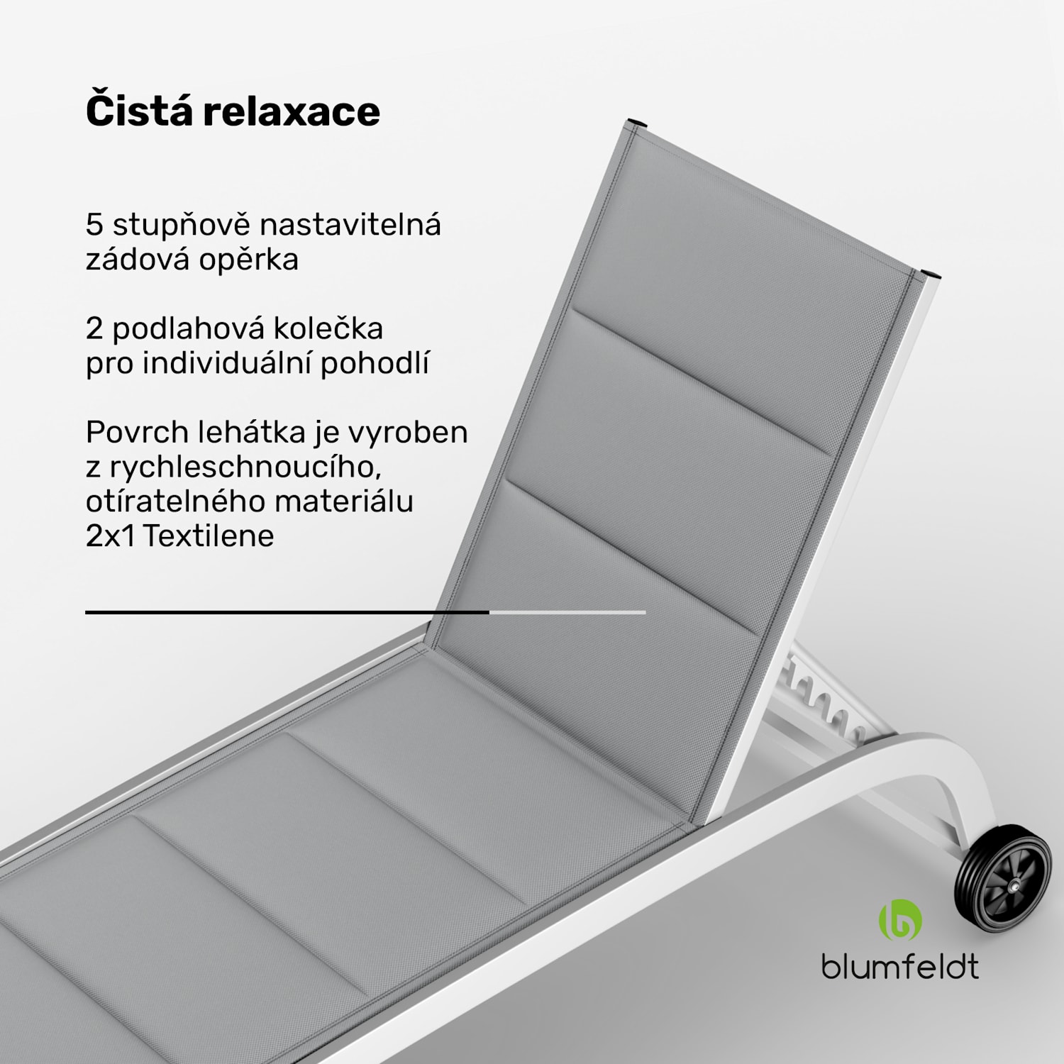 Limala, lehátko, ocel/hliník, textilen, 150 kg, přenosné Bílá